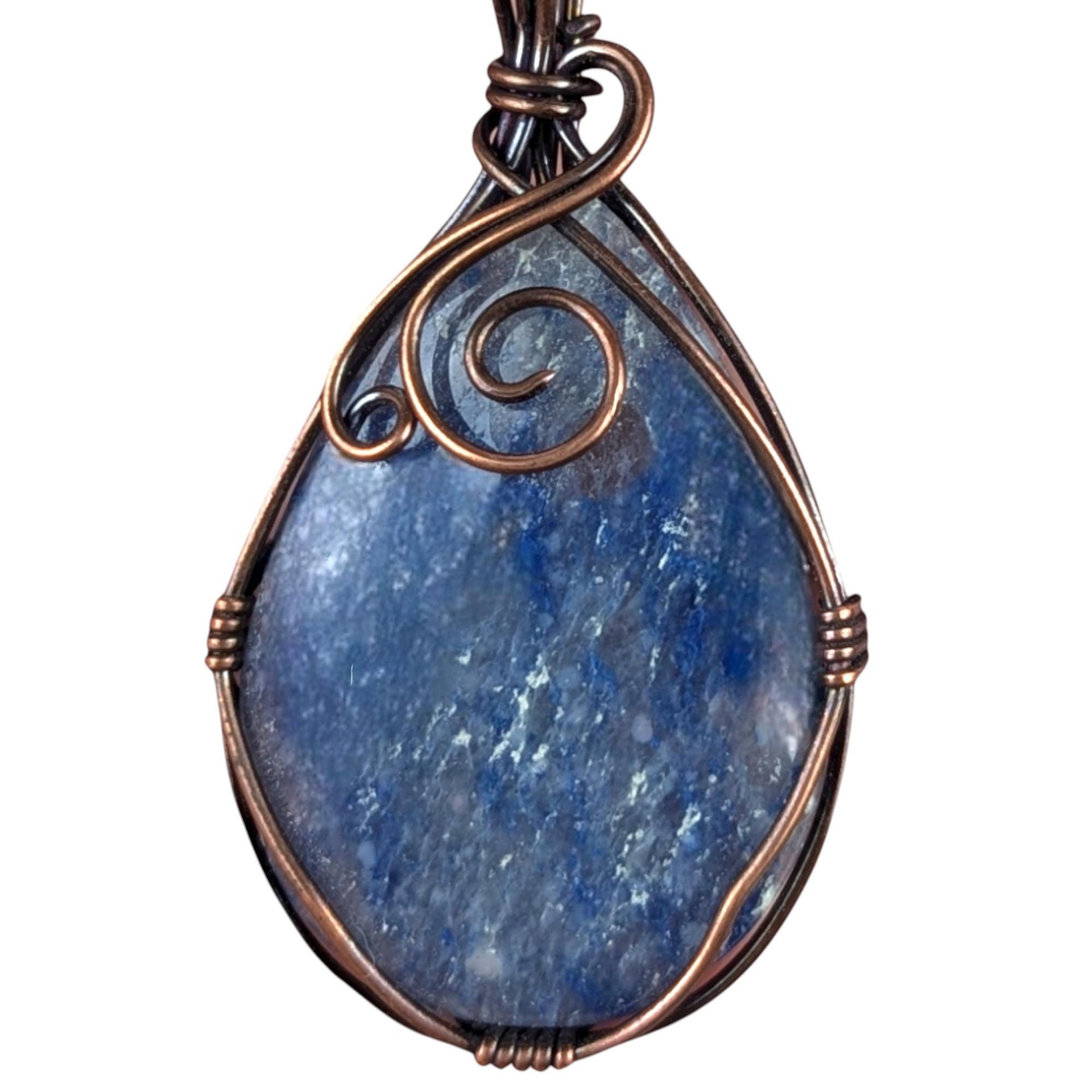 Copper Wire Wrapped Blue Quartz Pendant: Handmade Teardrop Gemstone Jewelry