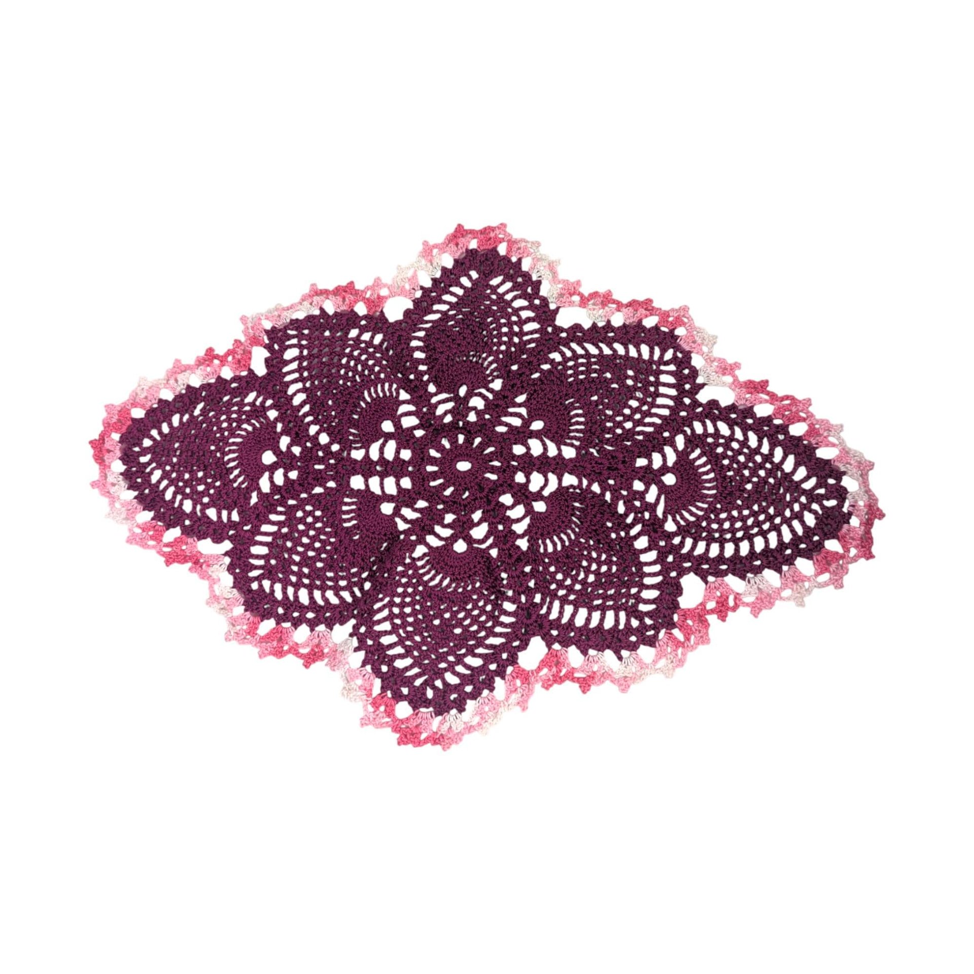 Vintage Handmade Burgundy and Rose White Crochet Doily Set