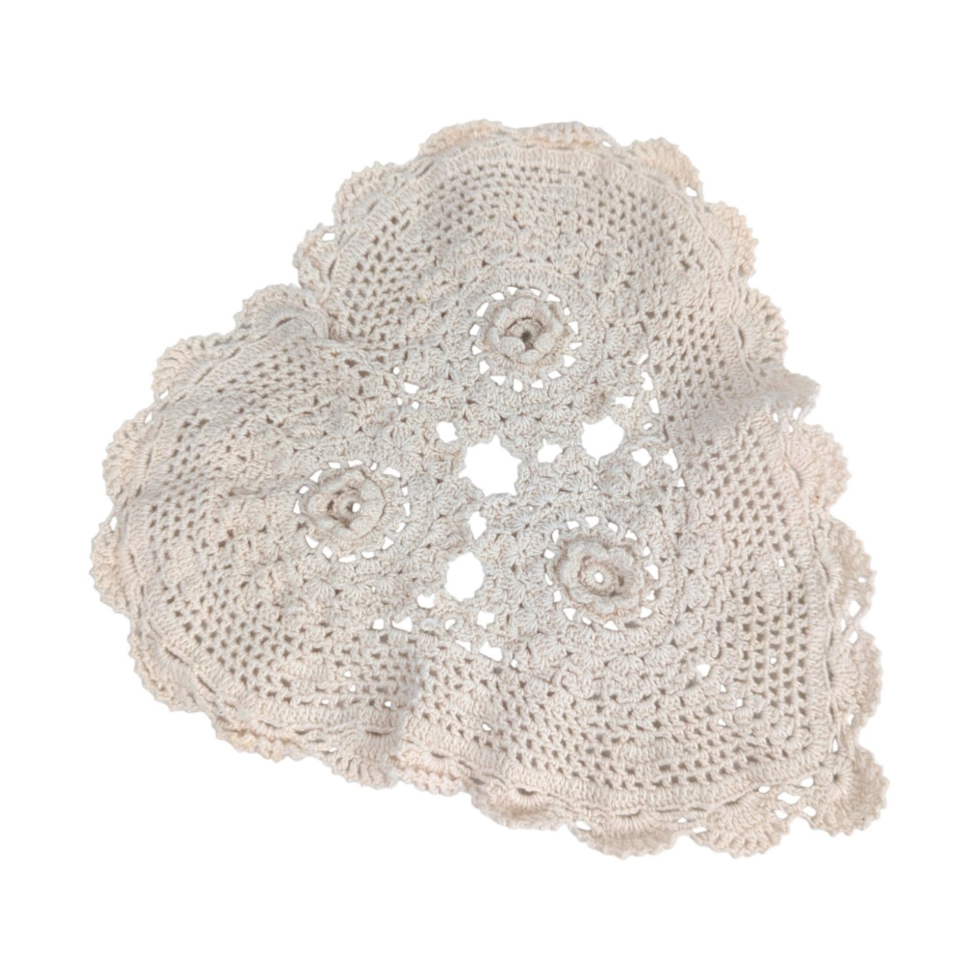 Vintage Crochet Doilies: Set of Three Off-White Heart & Rectangle Mats