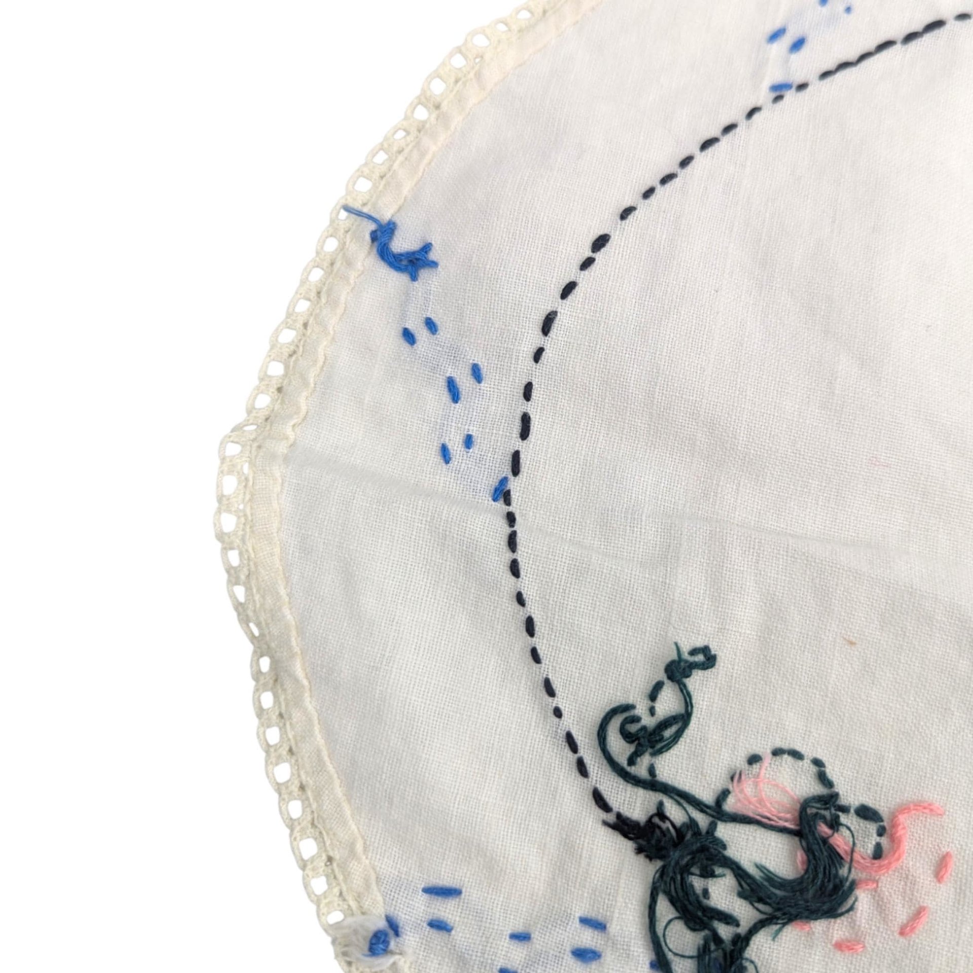 Vintage Embroidered Doilies: Set of Two Floral Linens with Crochet Edge