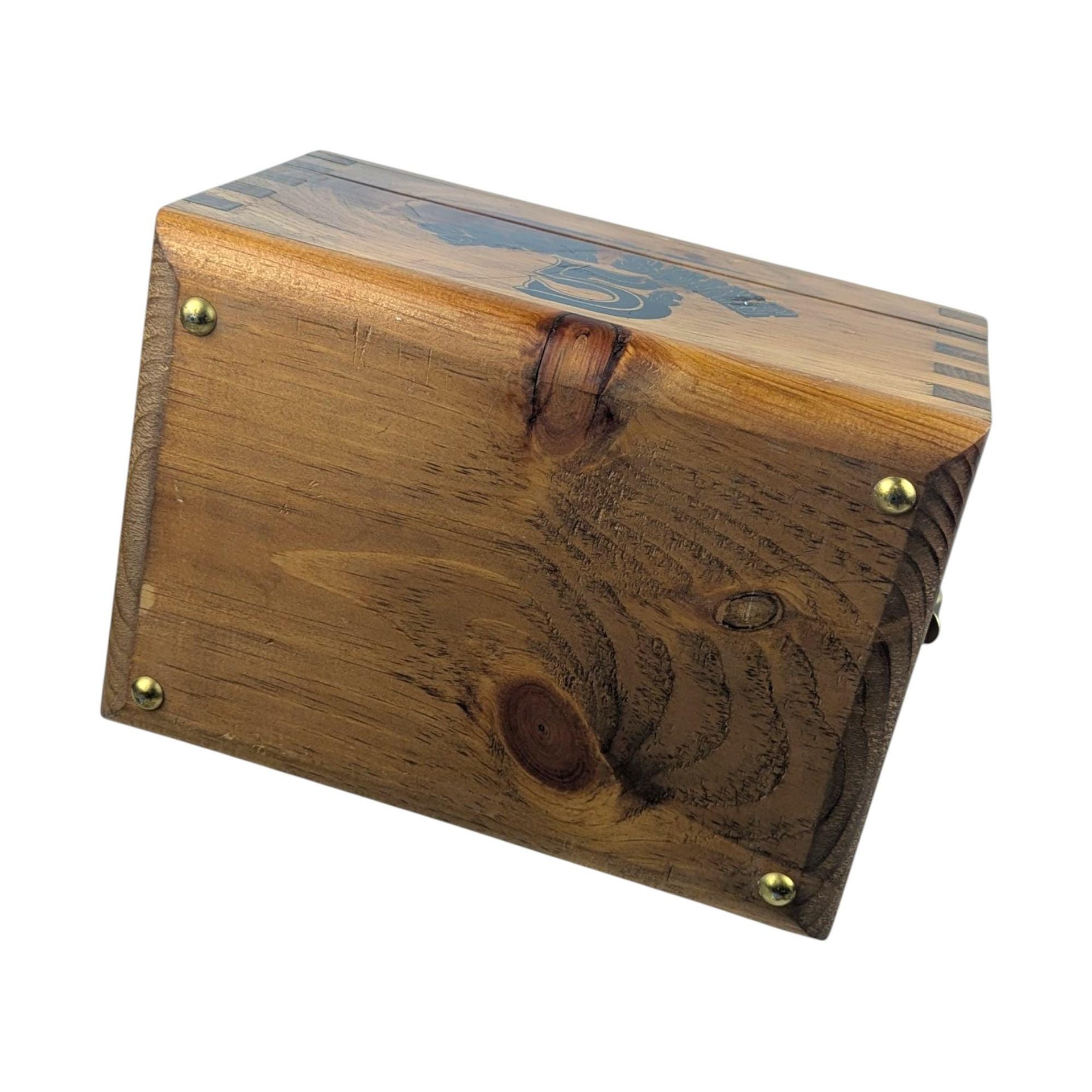 Vintage Wooden Shoe Shine Valet: Footrest Storage Box with 5 Cent Graphic