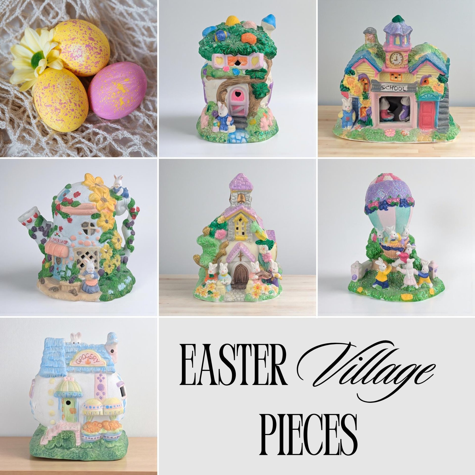 Vintage Ceramic Easter Village Building: Hoppy Hollow Decor, Your Choice