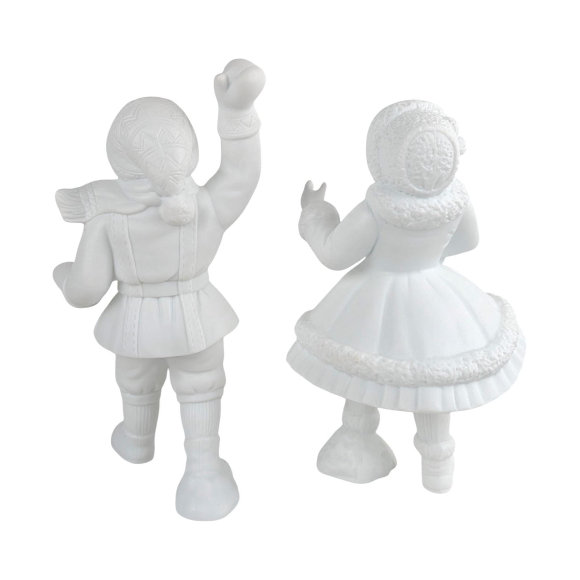 Vintage Dept 56 Shiny Skates & New Sled: Winter Silhouette Porcelain Figurine Set