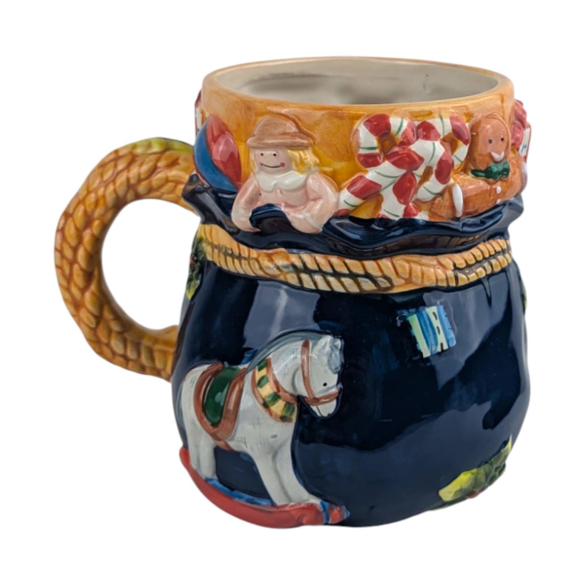 Vintage Susan Winget Christmas Mugs, Pair: Certified International Rocking Horse & Toy Mugs