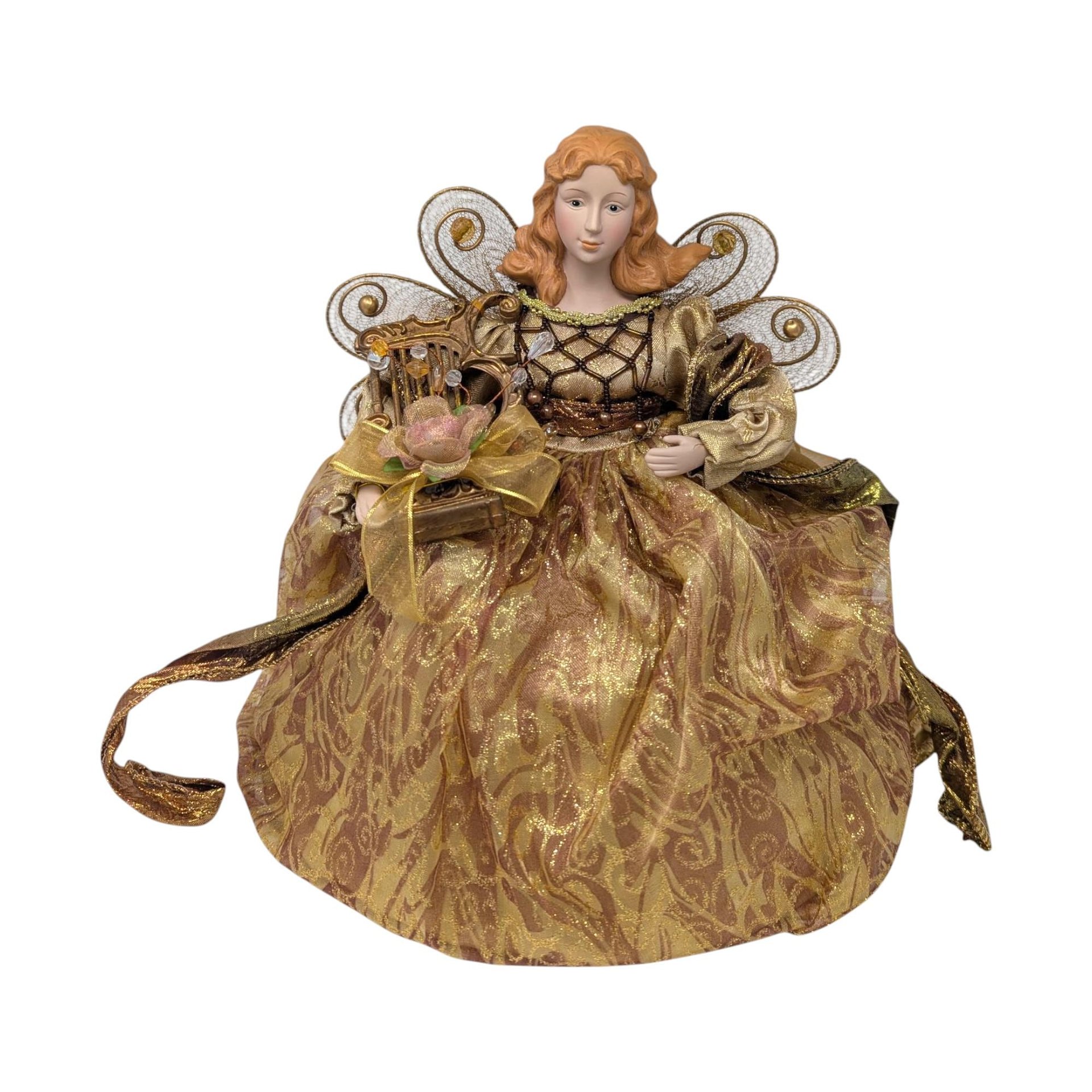 Vintage 1990s Gold Angel Tree Topper: JCPenney Kneeling Figure