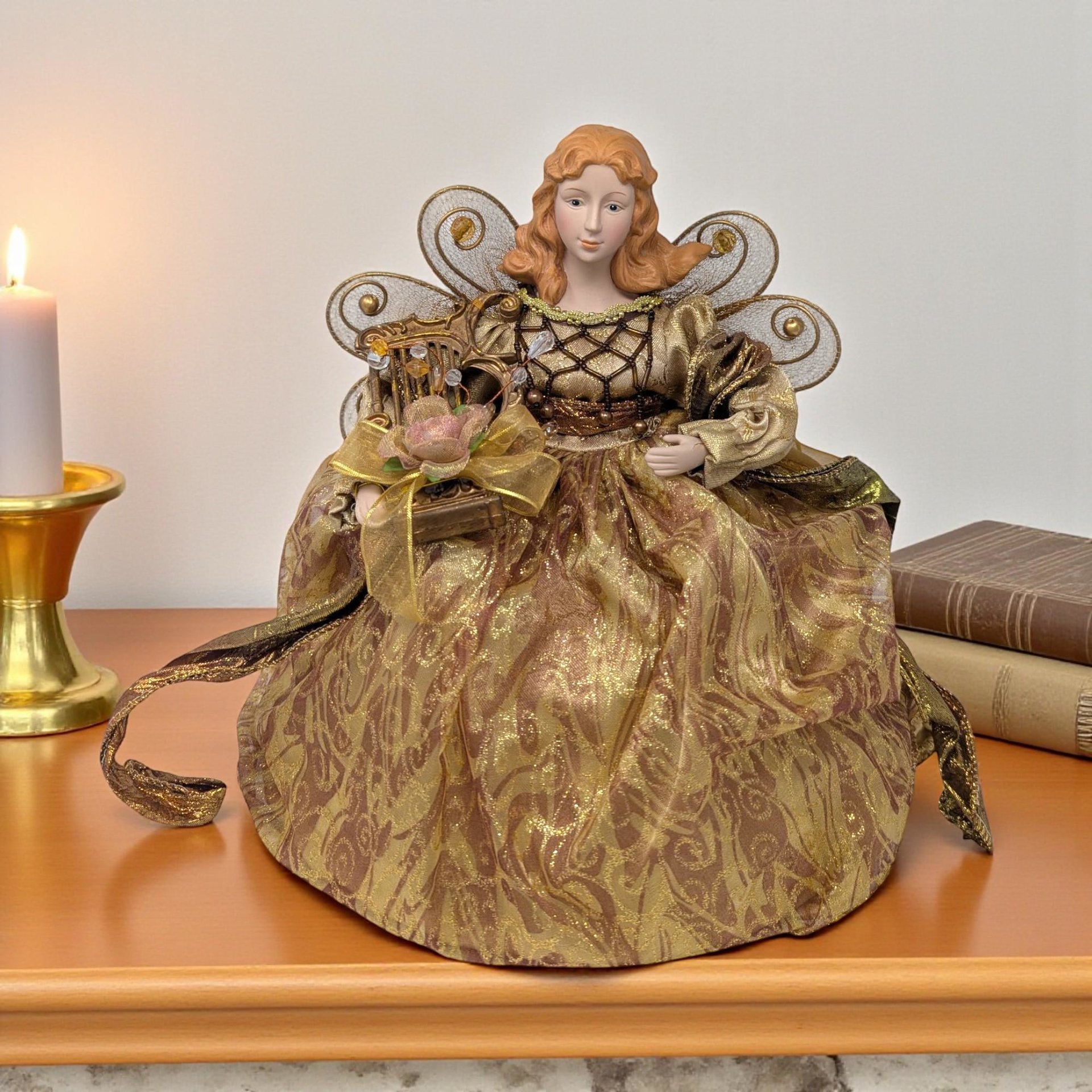 Vintage 1990s Gold Angel Tree Topper: JCPenney Kneeling Figure