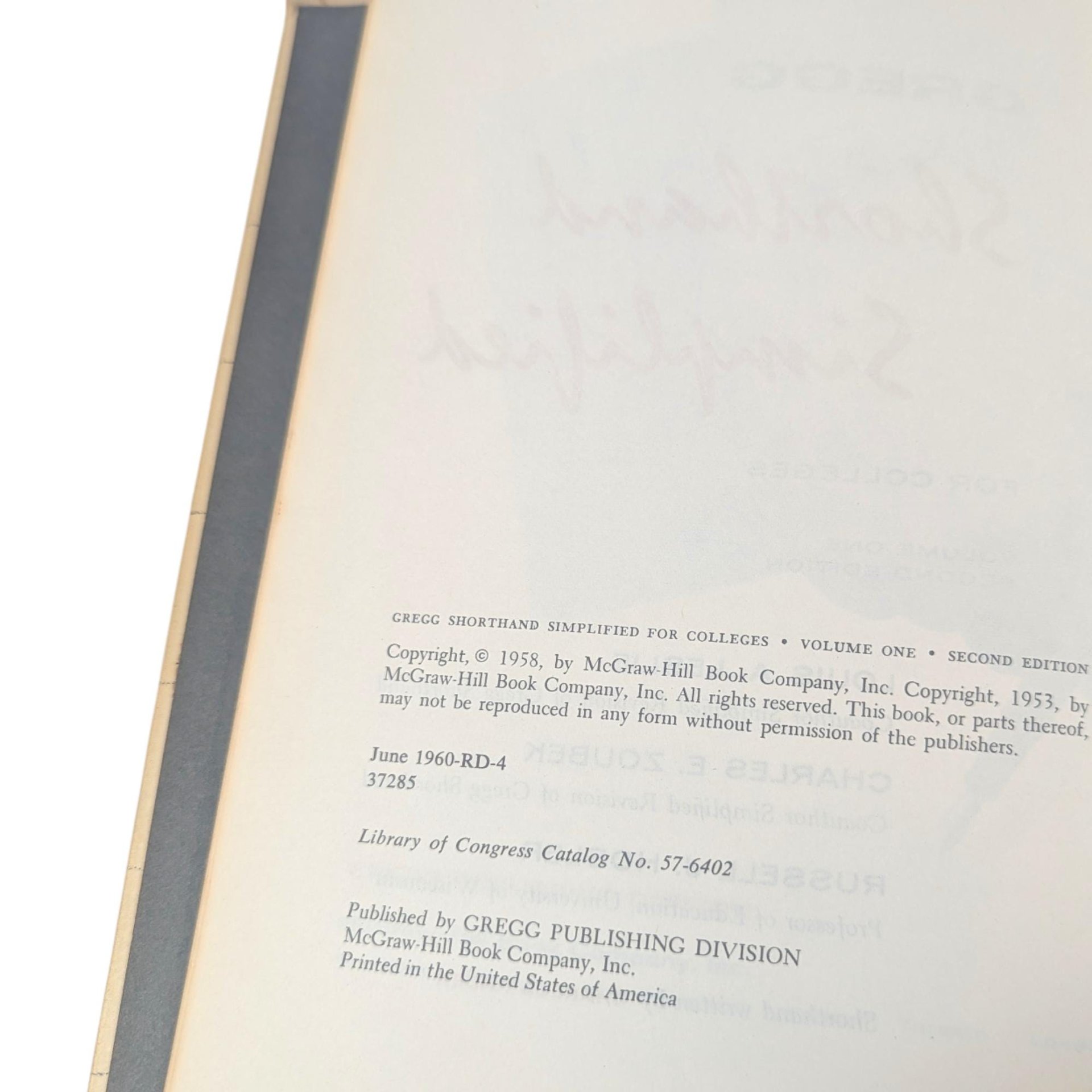 Vintage 1958 Gregg Shorthand For Colleges: Simplified Second Edition Textbook