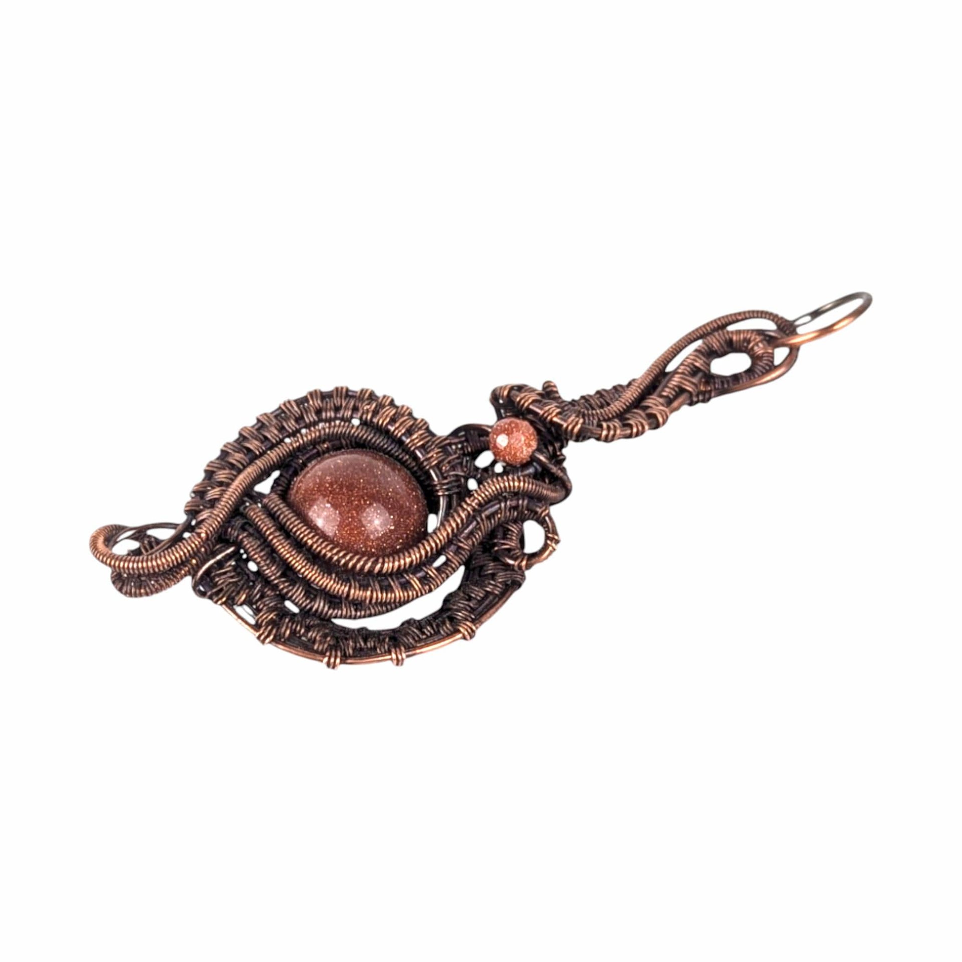 Red Goldstone Wire Wrapped Pendant: Handmade Copper Artisan Jewelry