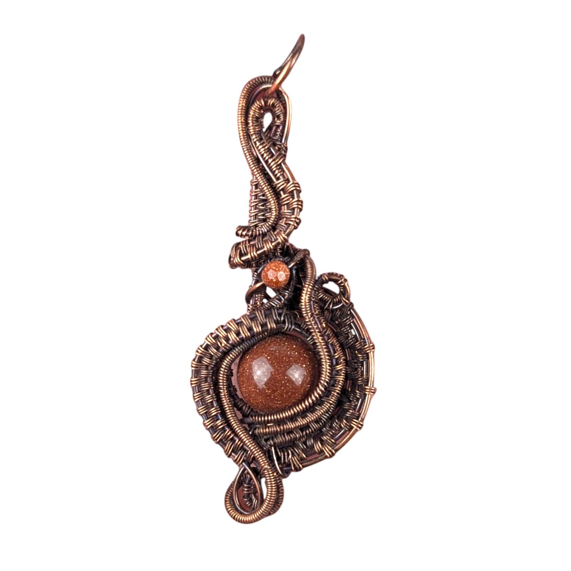 Red Goldstone Wire Wrapped Pendant: Handmade Copper Artisan Jewelry