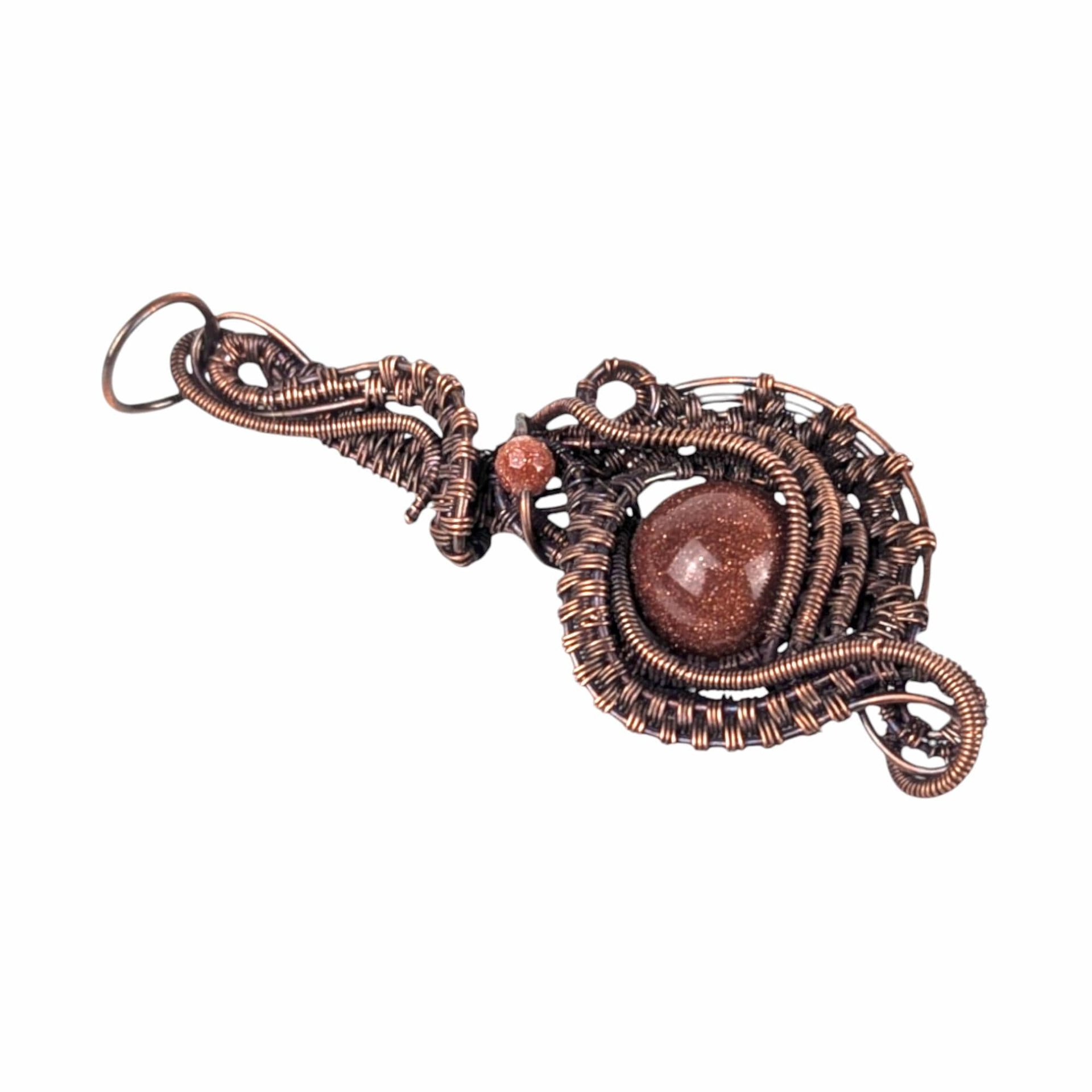 Red Goldstone Wire Wrapped Pendant: Handmade Copper Artisan Jewelry