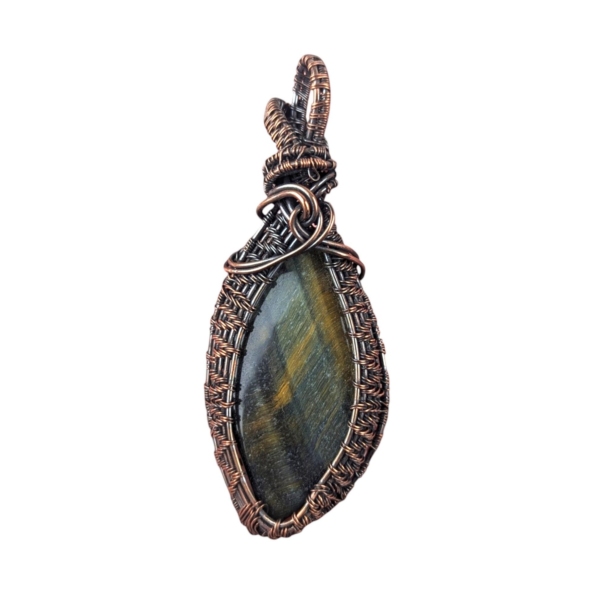 Tiger's Eye Wire Wrapped Pendant: Large Copper Statement Jewelry