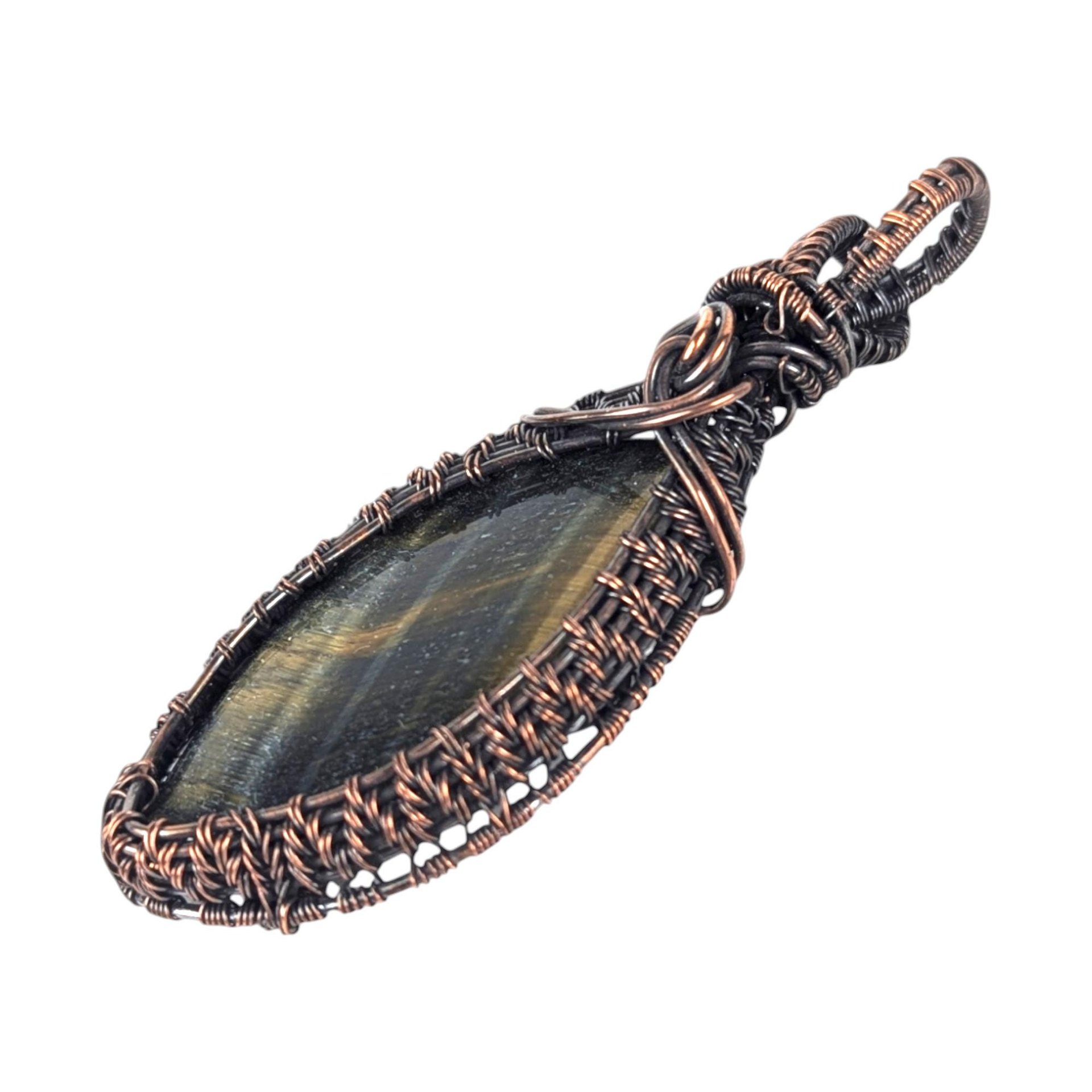 Tiger's Eye Wire Wrapped Pendant: Large Copper Statement Jewelry