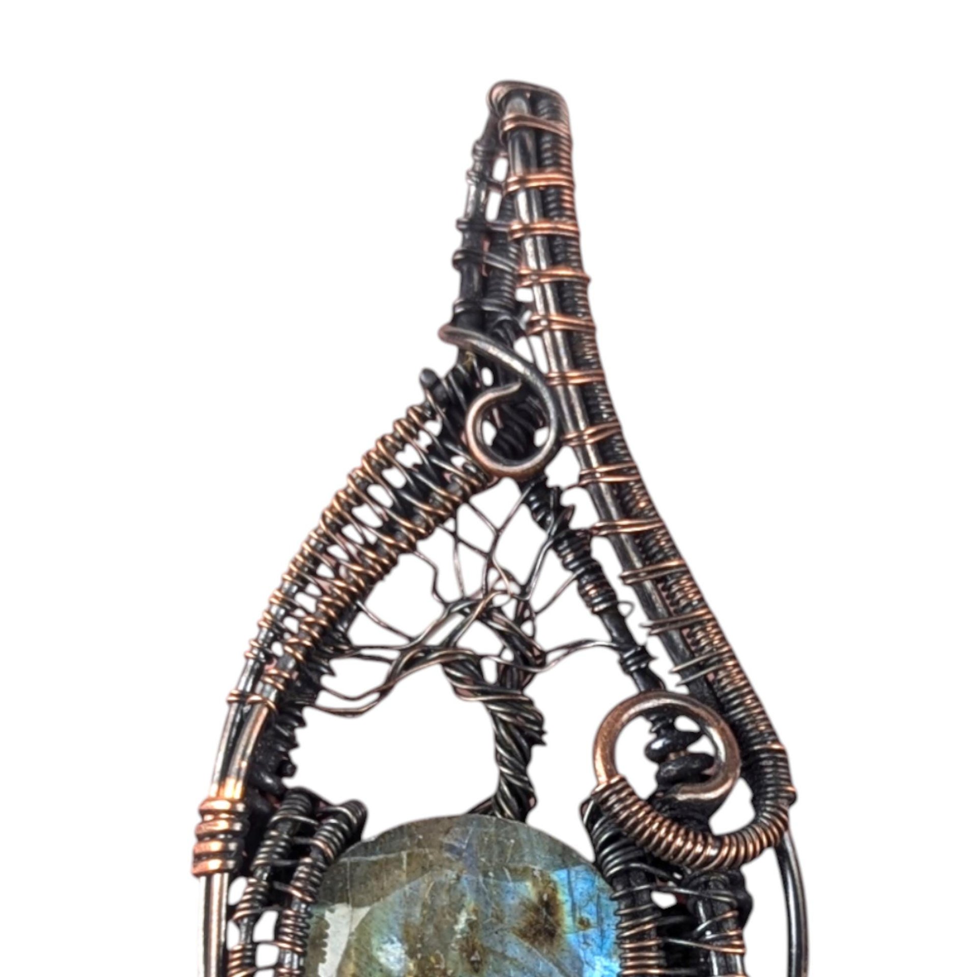 Tree of Life Labradorite Pendant: Wire Wrapped Copper Statement Jewelry