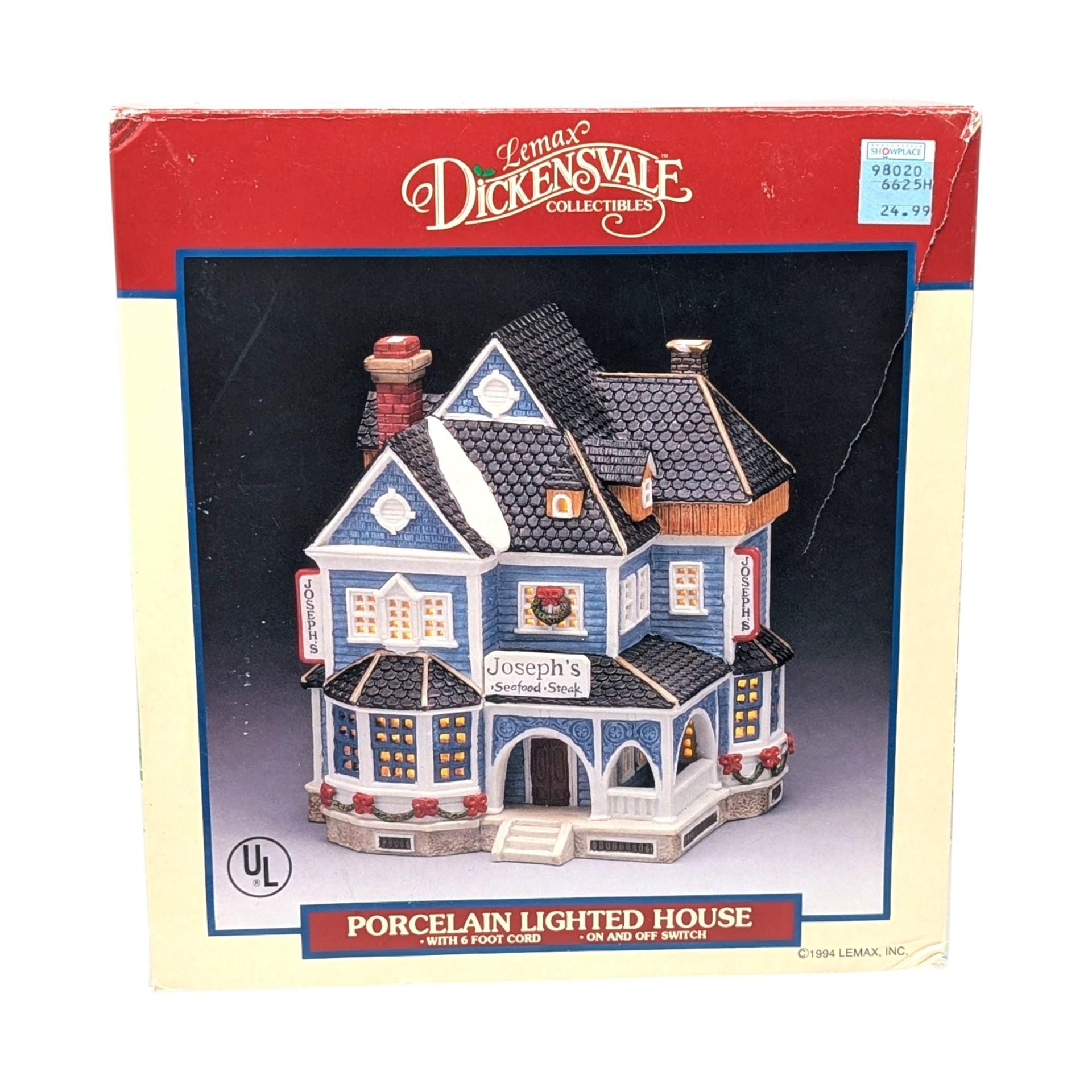 Vintage 1994 Lemax Joseph's Restaurant: Dickensvale Lighted Christmas Village House
