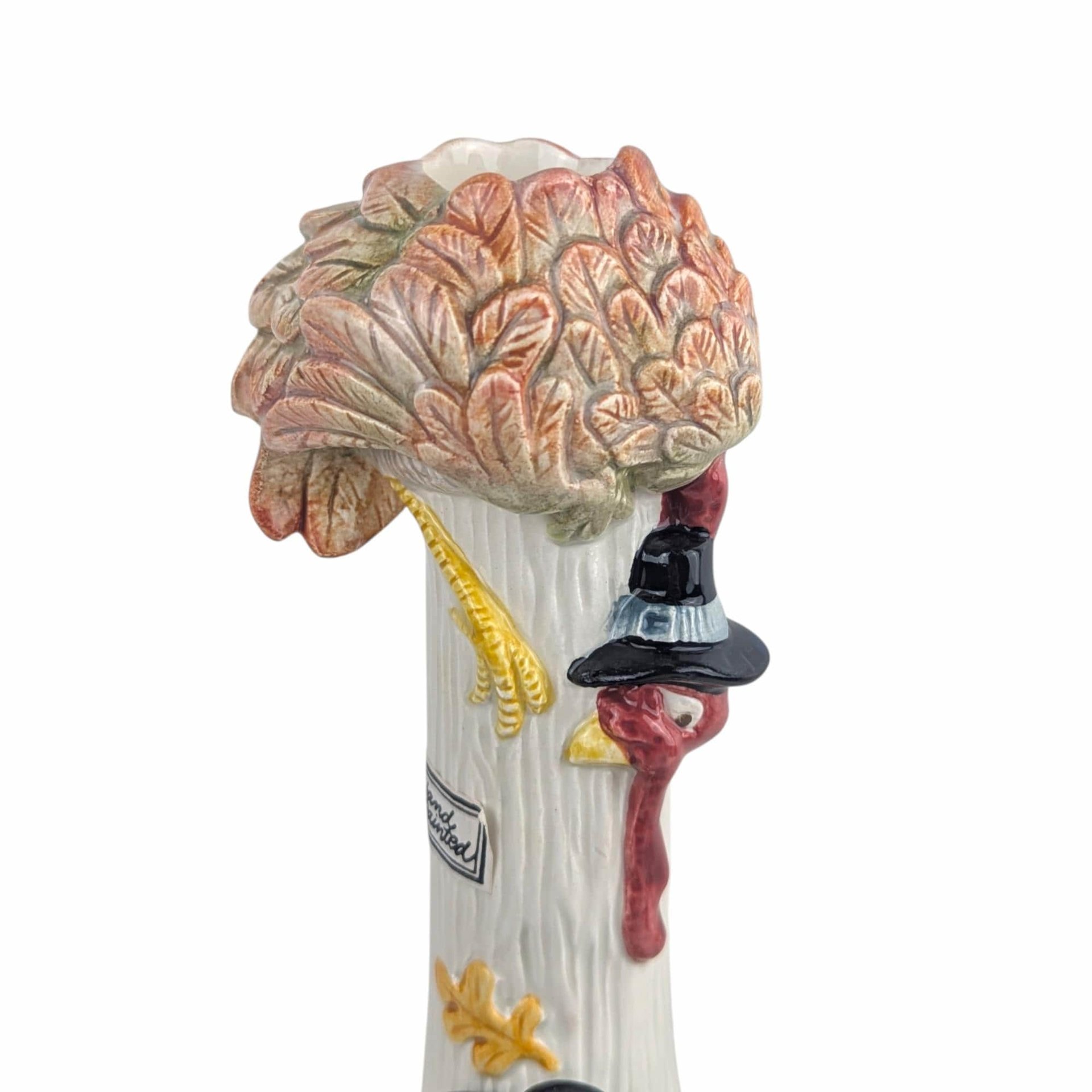 Vintage 1990 Fitz and Floyd Thanksgiving Candlestick: Pilgrim and Turkey Holiday Decor