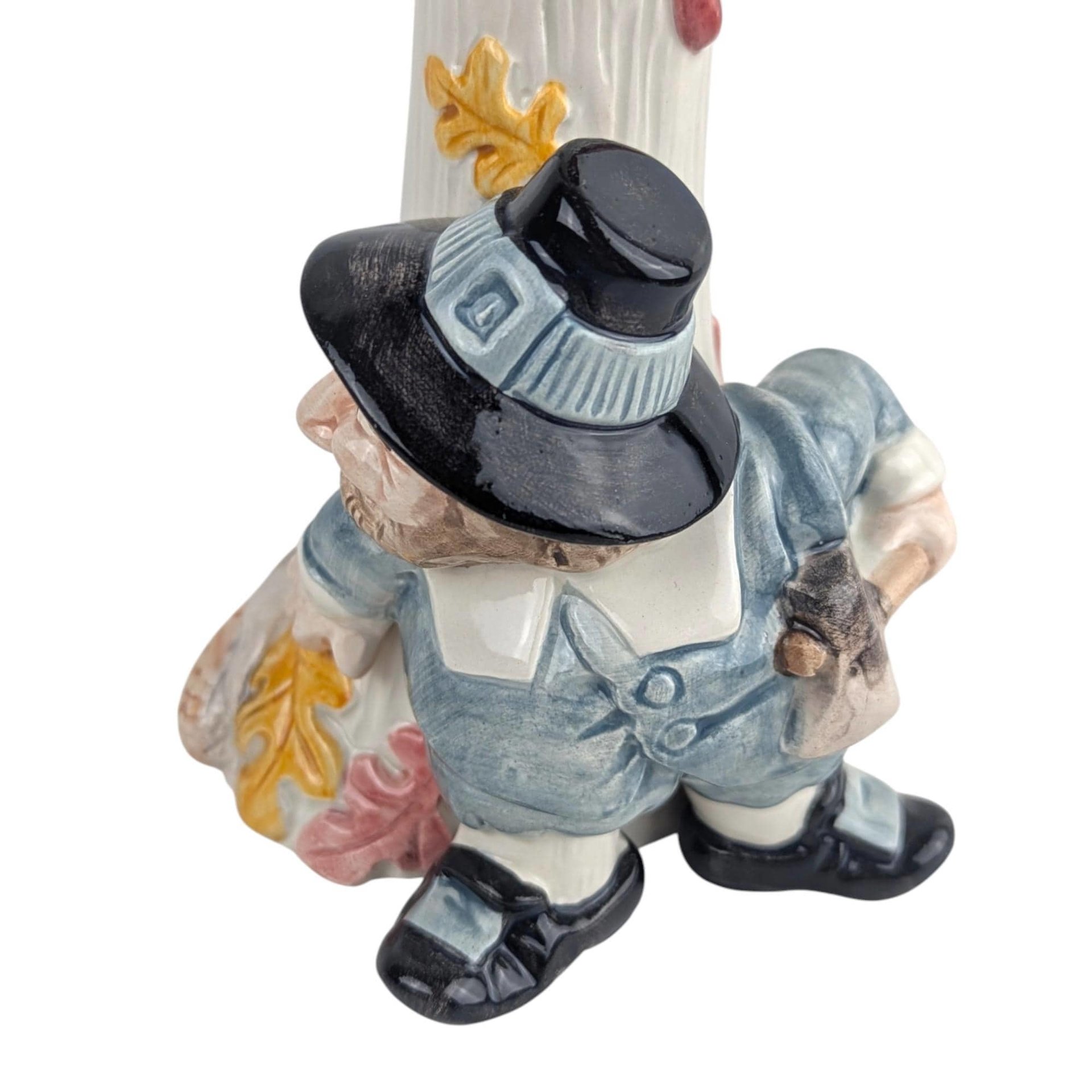 Vintage 1990 Fitz and Floyd Thanksgiving Candlestick: Pilgrim and Turkey Holiday Decor