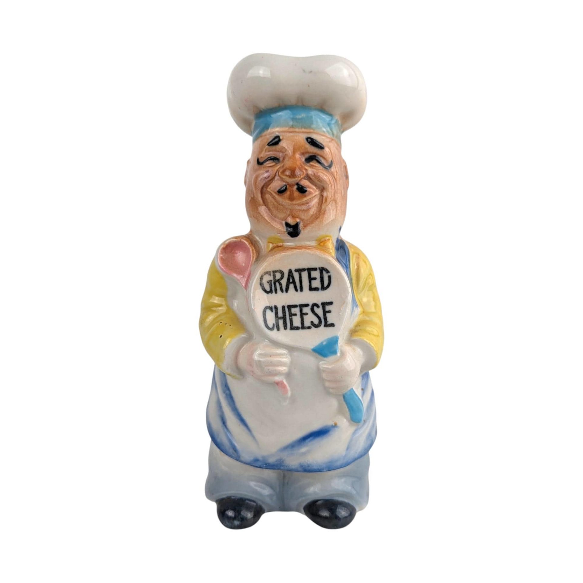 Vintage Ceramic Chef Grated Cheese Shaker: Figural Kitchen Decor