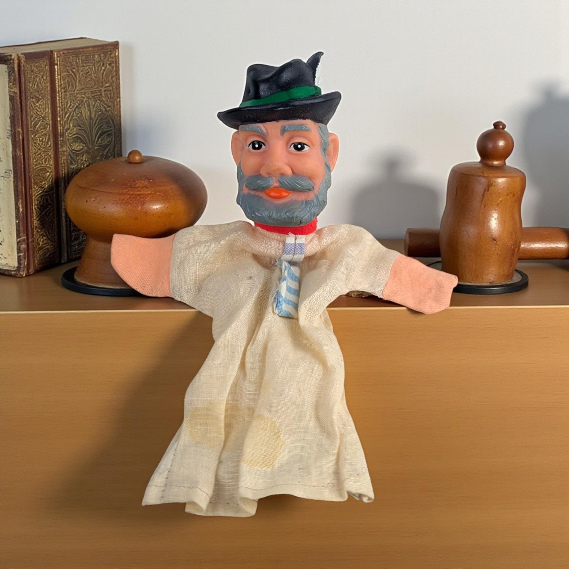 Vintage Woodsman Hand Puppet: Rubber Head German Style Folk Art Toy