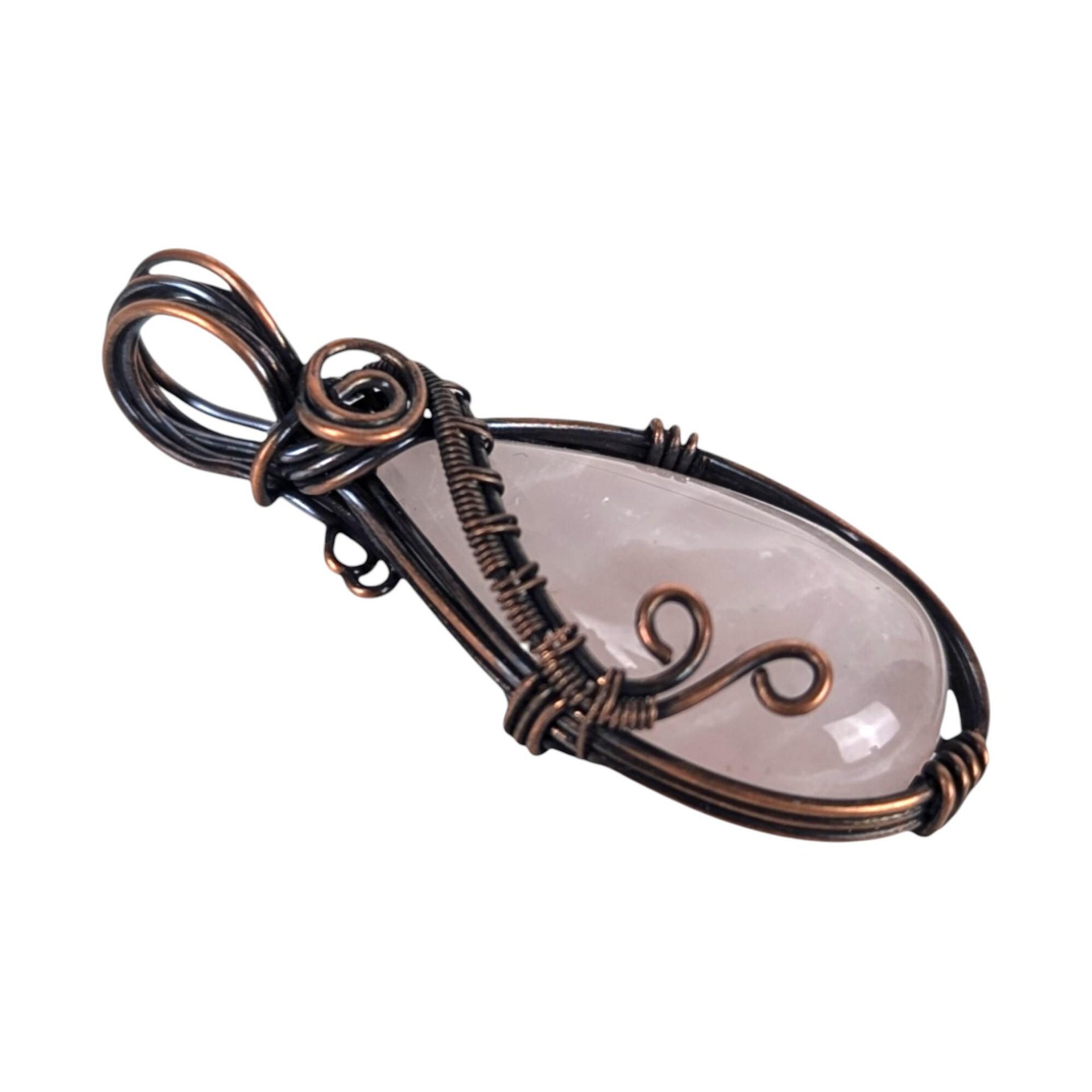 Handmade Rose Quartz Pendant: Copper Wire Wrapped Teardrop Gemstone Necklace
