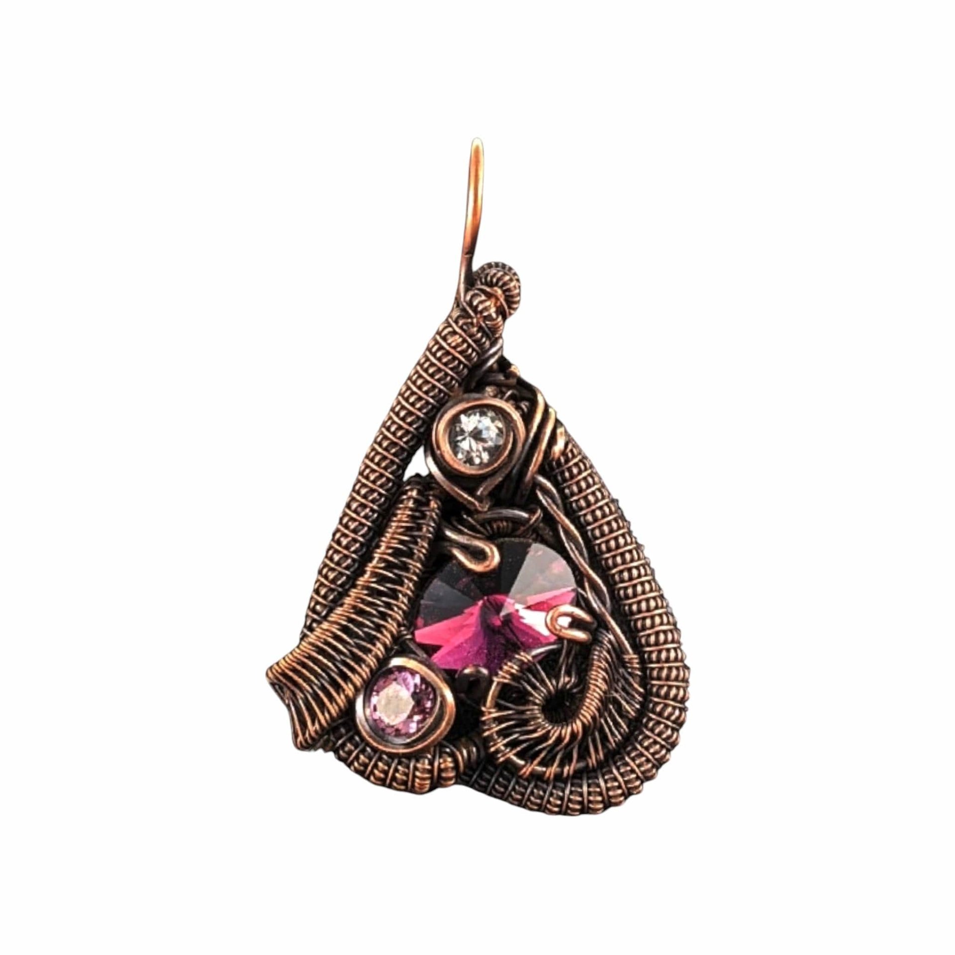 Handmade Crystal Pendant: Copper Wire Woven Necklace with Purple Accents