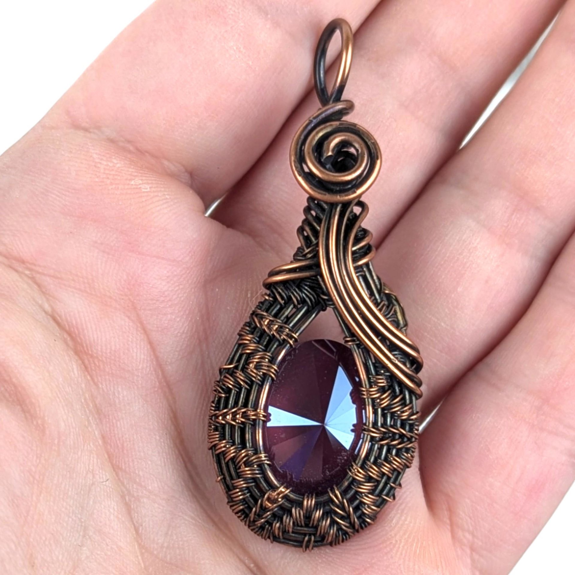 Faceted Crystal Copper Pendant: Handmade Wire Wrapped Jewelry