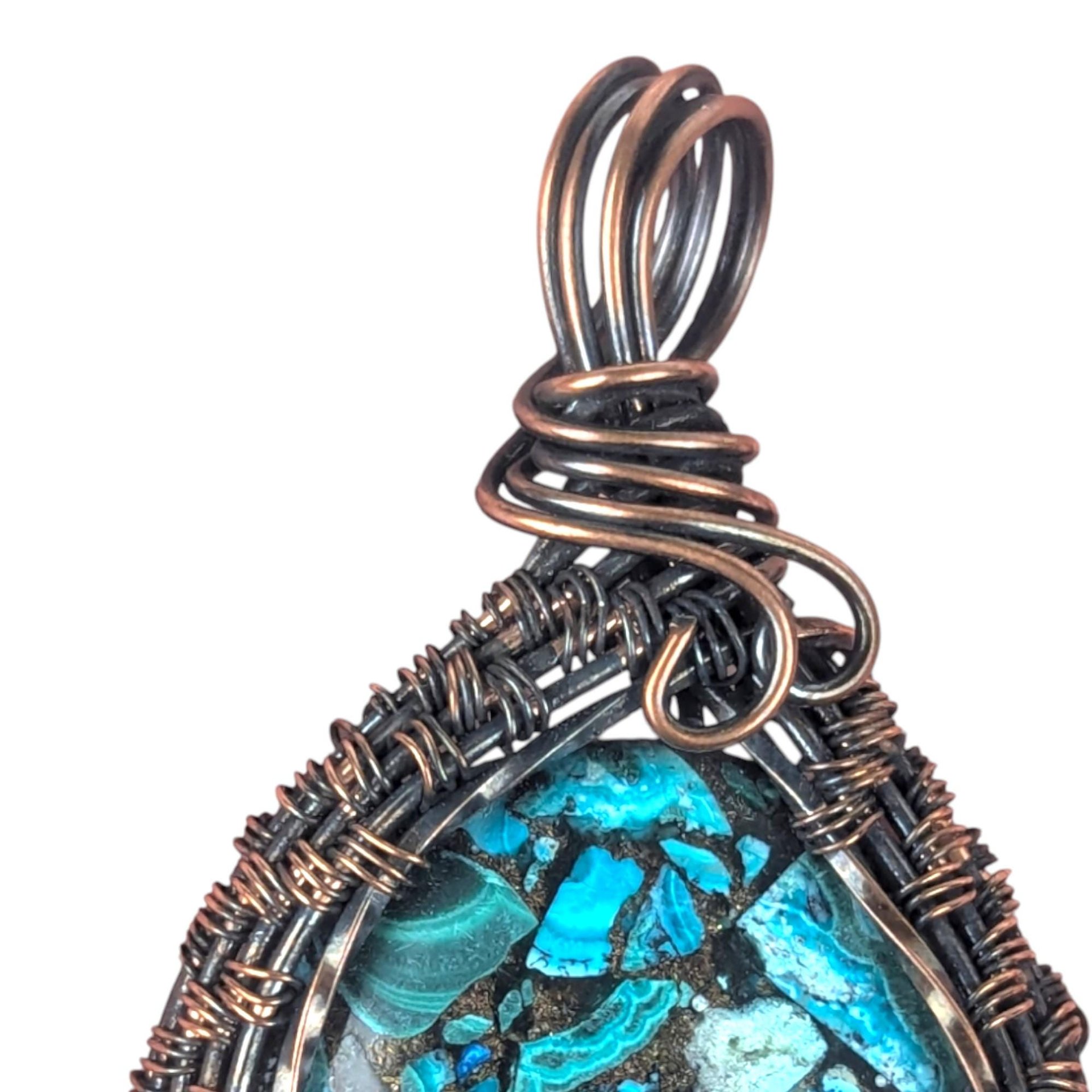 Copper Wire Wrapped Pendant: Azurite Malachite Gemstone, Artisan Boho Jewelry