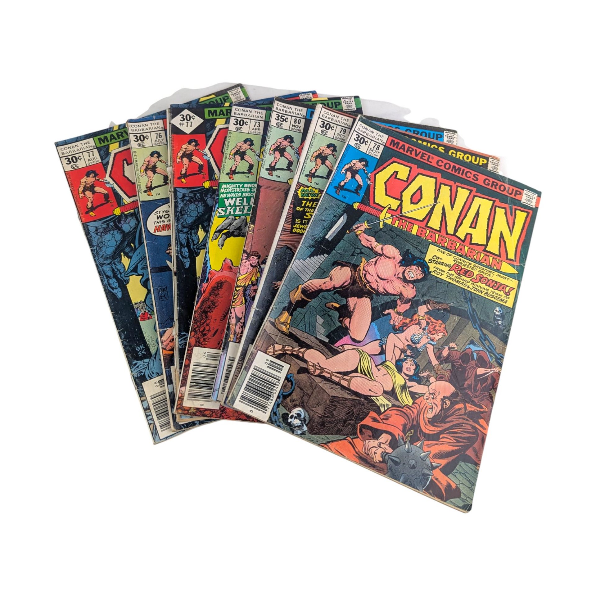 Vintage 1977 Conan the Barbarian Comic Lot: Marvel Comics Issues 73-80, Bronze Age