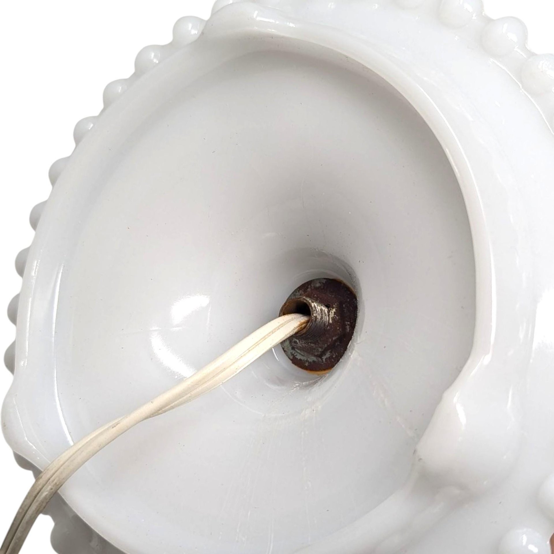 Vintage Milk Glass Hurricane Lamp: Hobnail Electric Table Light with Shade