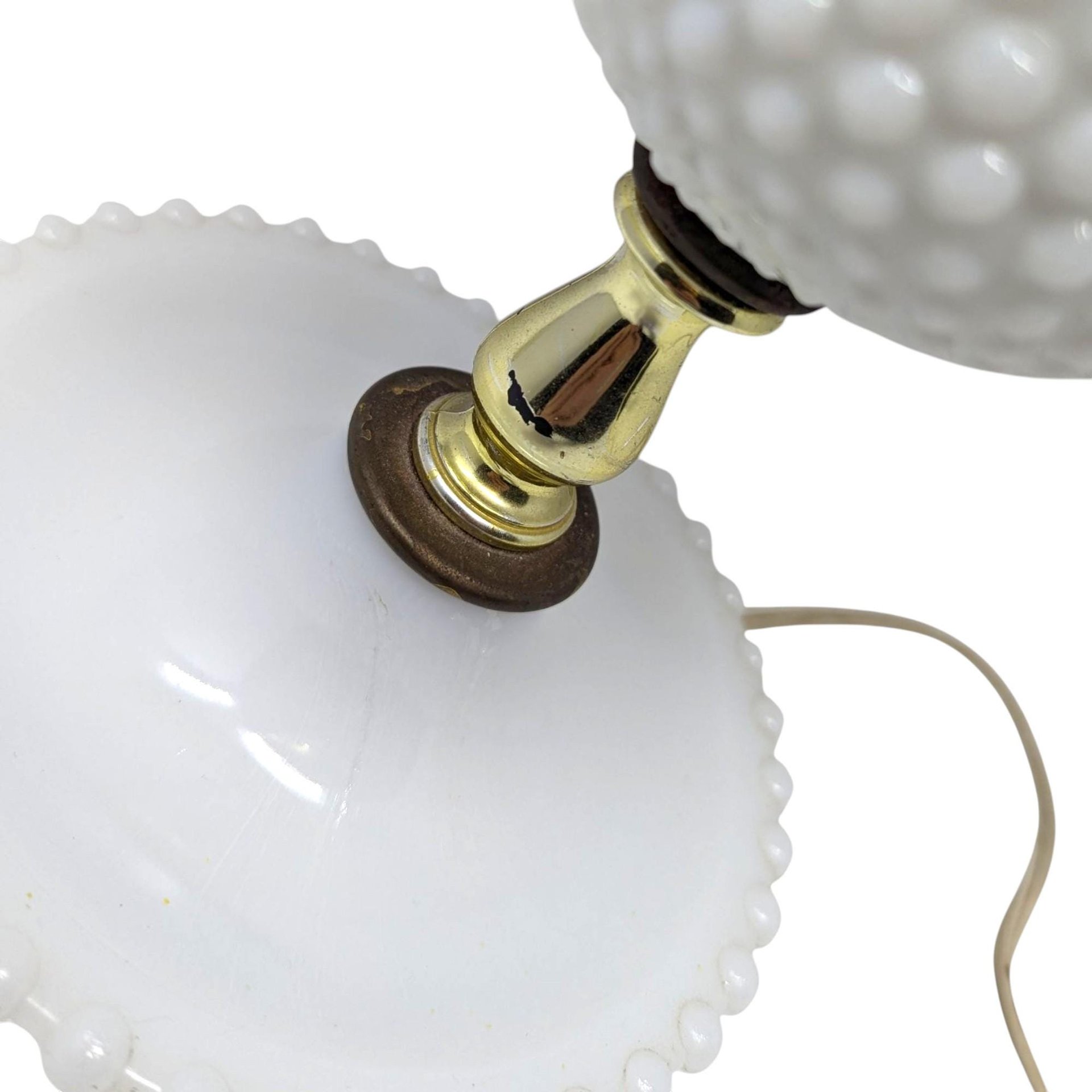 Vintage Milk Glass Hurricane Lamp: Hobnail Electric Table Light with Shade