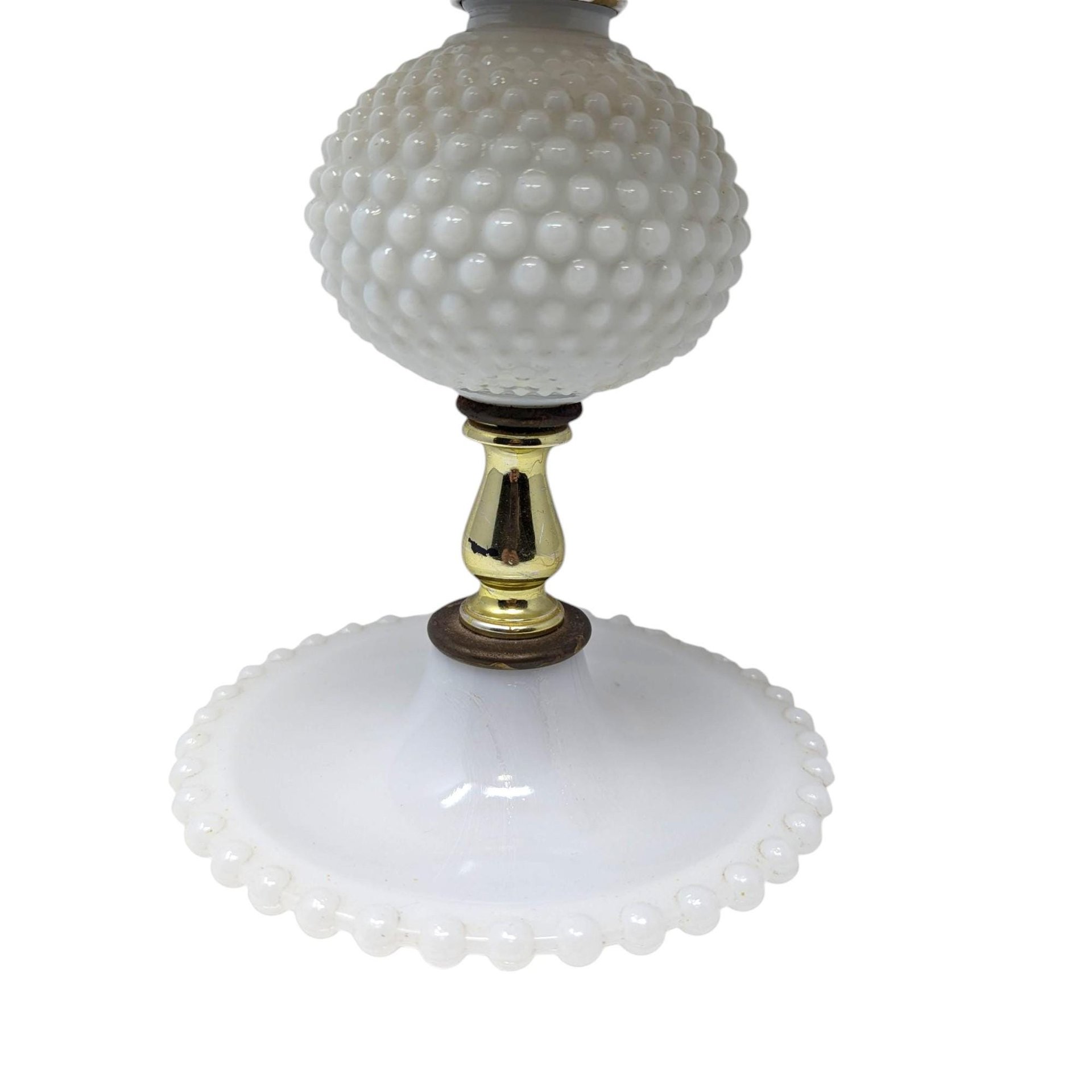 Vintage Milk Glass Hurricane Lamp: Hobnail Electric Table Light with Shade