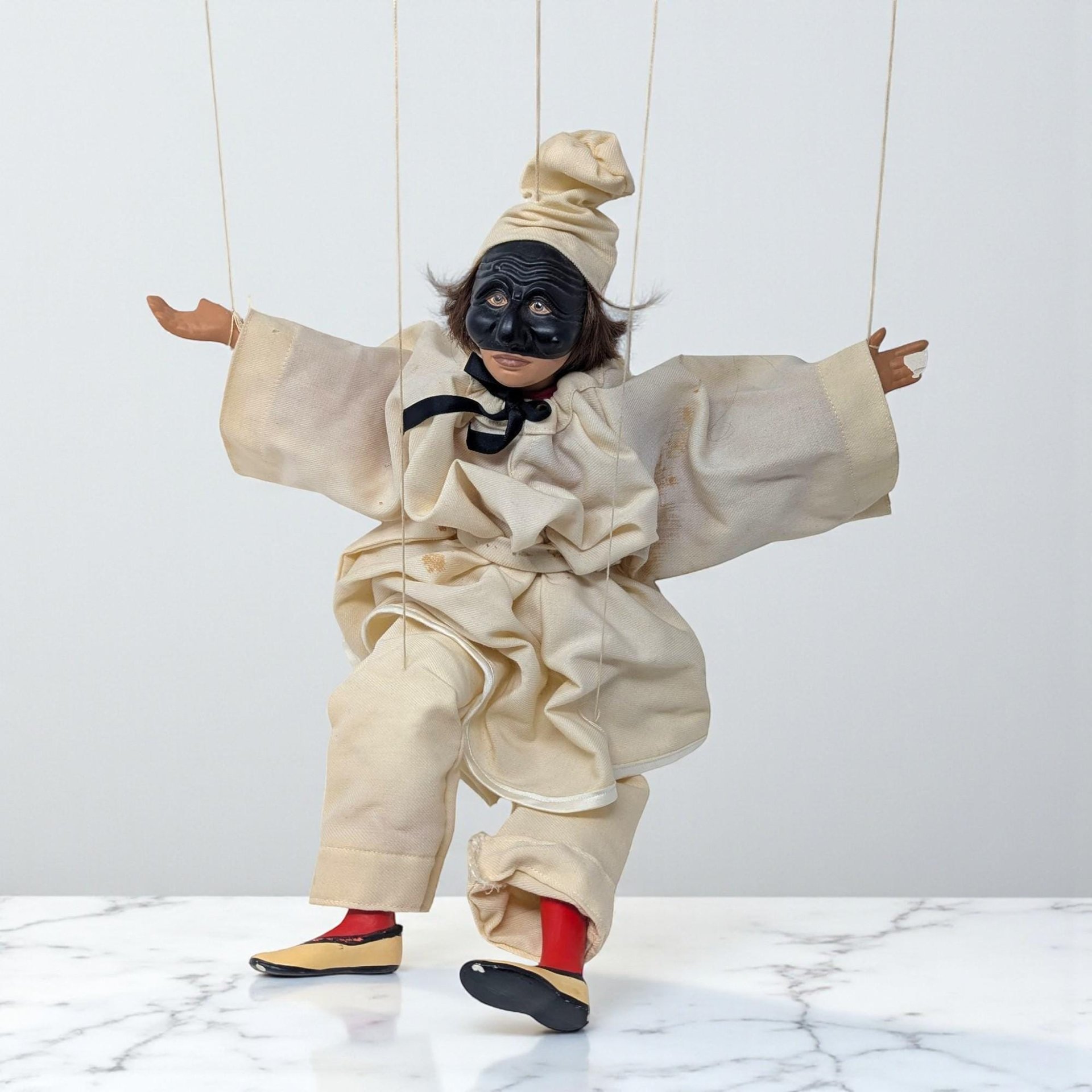Vintage Pulcinella Marionette: Italian Commedia dell'arte String Puppet