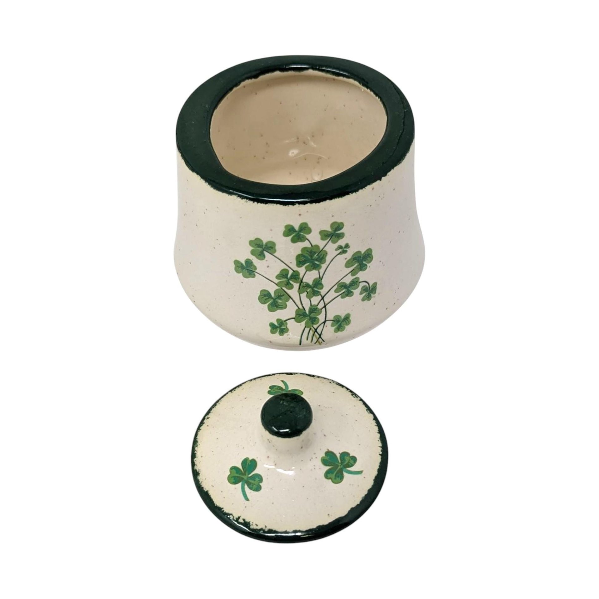 Vintage Irish Shamrock Tea Set: Pottery Teapot, Creamer, and Sugar