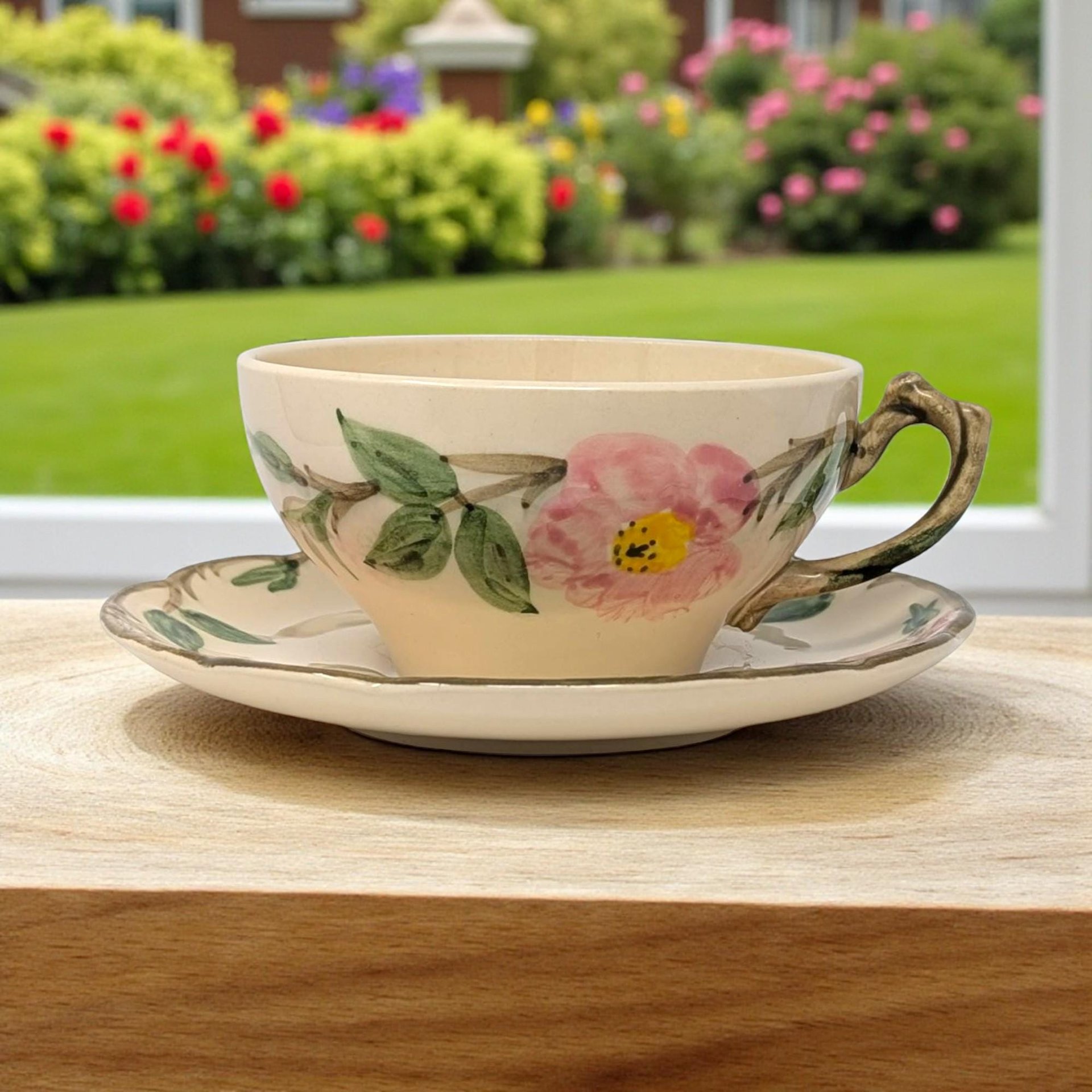 Vintage Franciscan Desert Rose Cup: Hand Painted USA Pottery Saucer Set