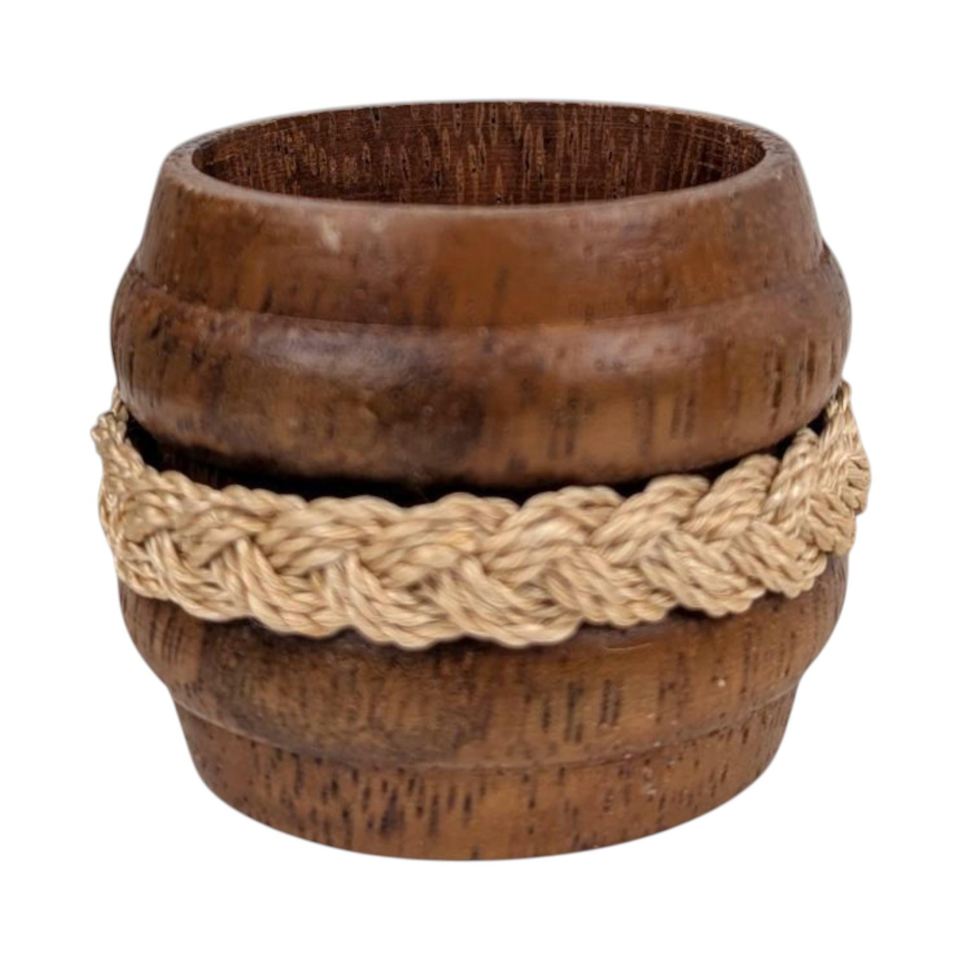 Vintage 1970s Barrel Napkin Rings: Set of 4 Wooden Rope Napkin Holders, Philippines