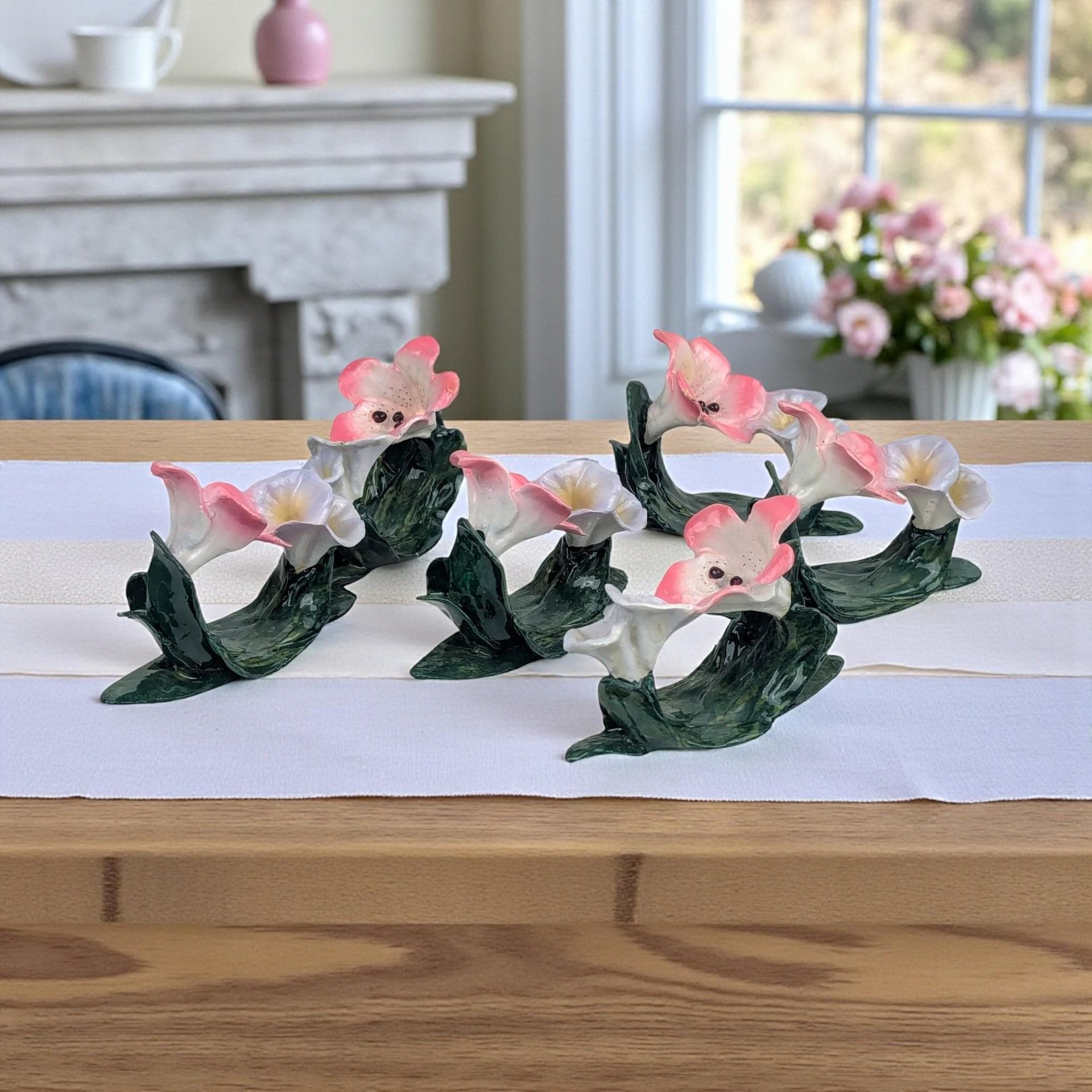 Vintage 1980s Floral Napkin Rings: Set of 6 Hand-Painted Holders, Philippines