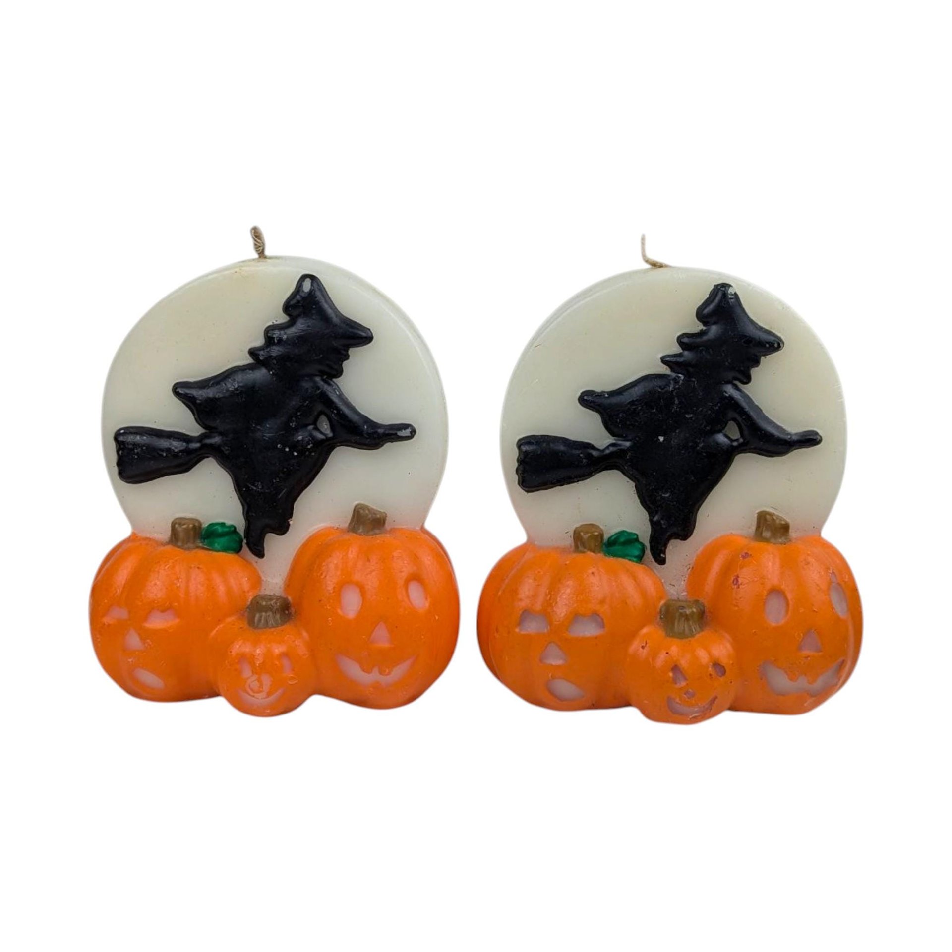 Vintage Papel Halloween Witch Candles: Set of 2 Jack O' Lantern Decor