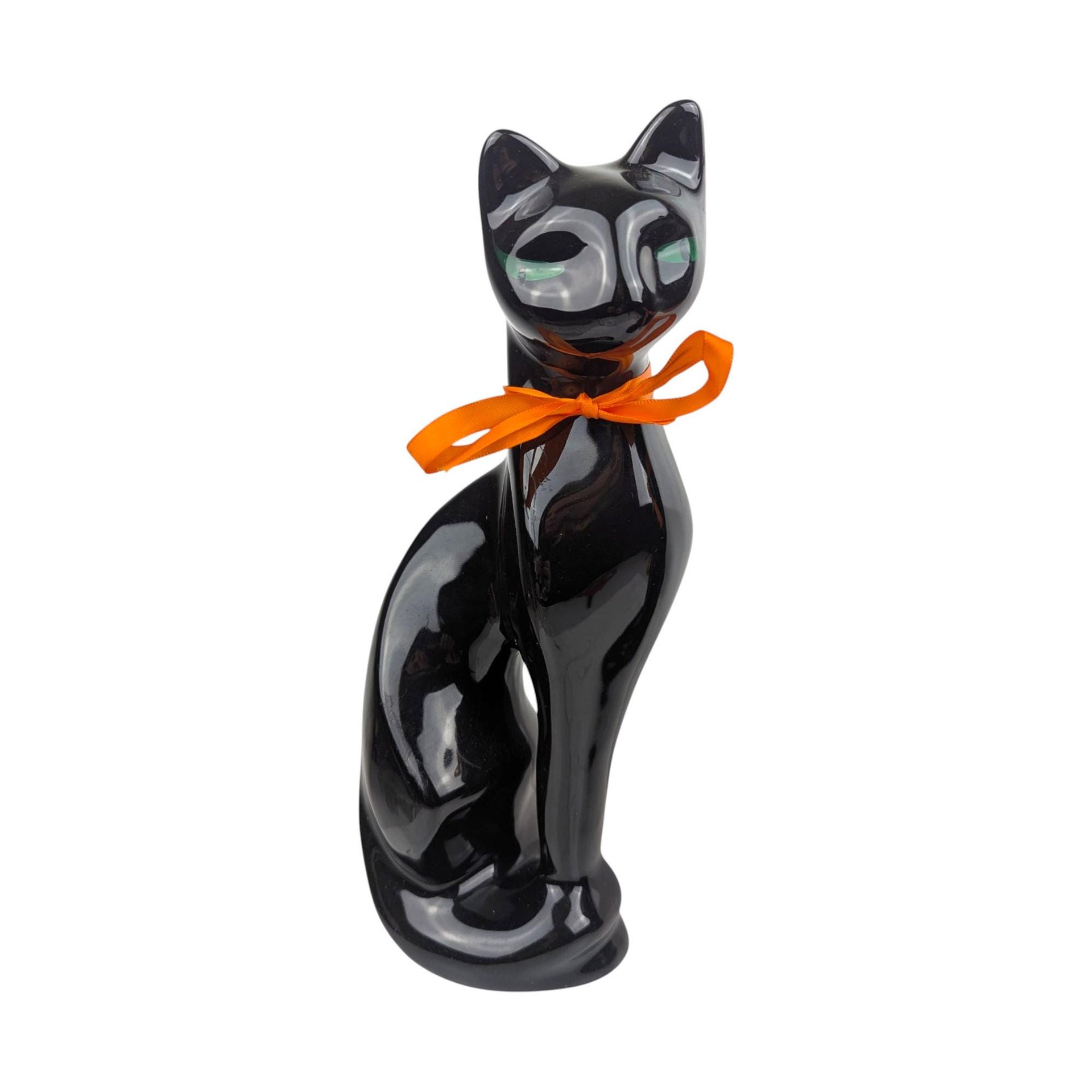 Vintage 1980s Black Cat Figurines: Set of 2 Ceramic Halloween Decor