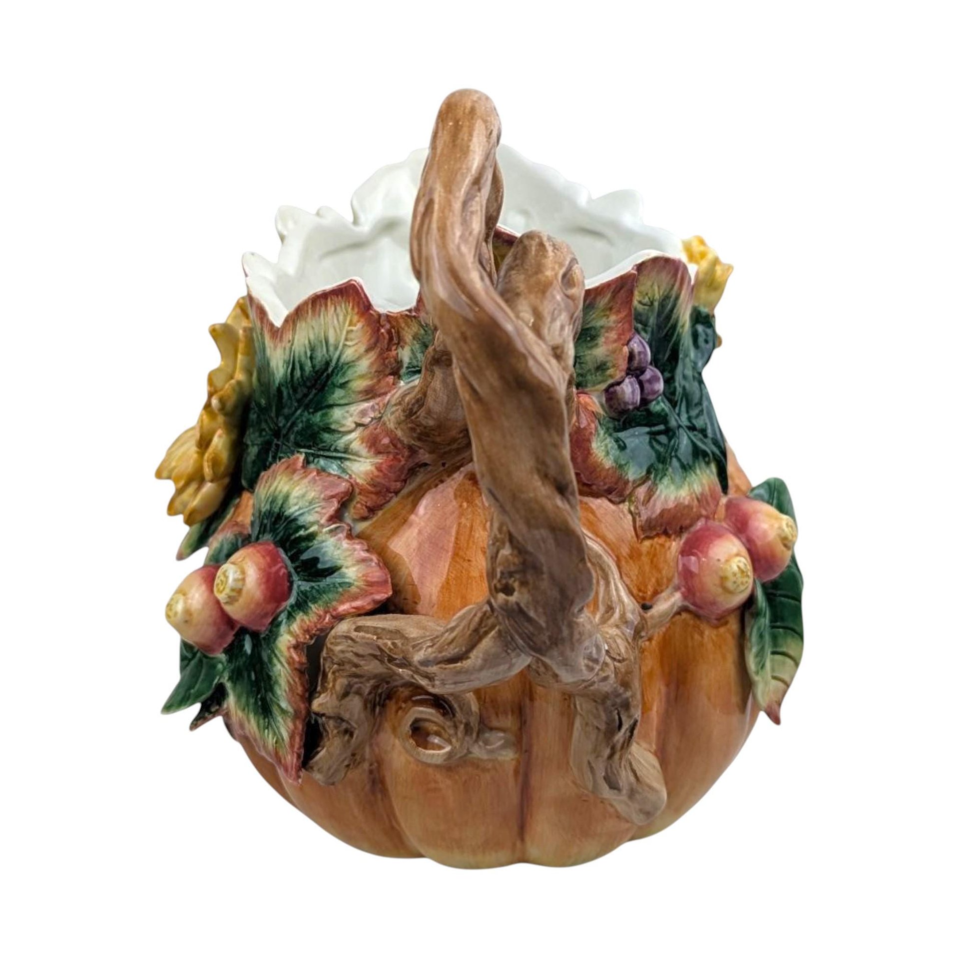 Vintage 1991 Fitz and Floyd Autumn Splendor Pitcher: Ceramic Pumpkin Vase