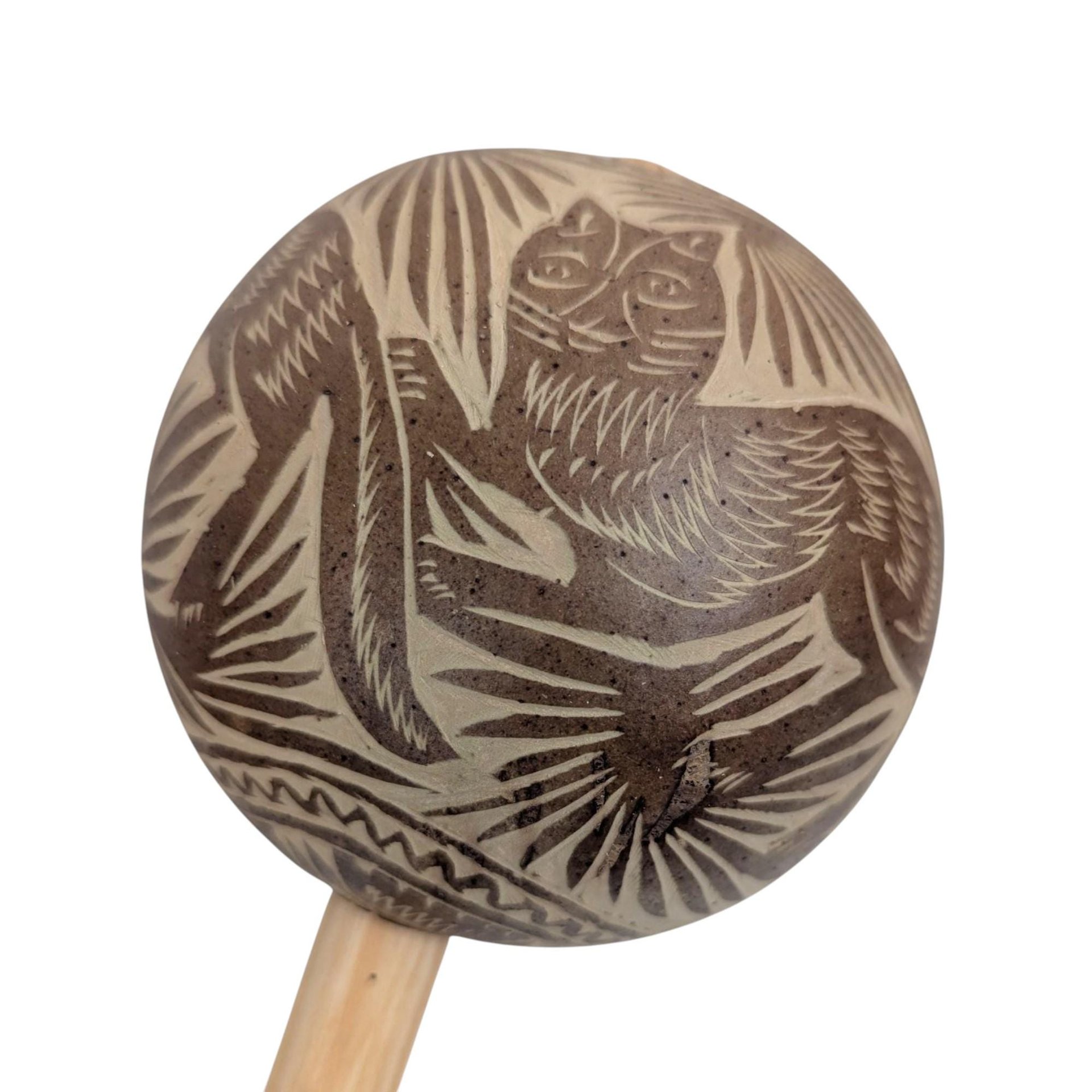 Vintage Etched Gourd Maracas: Hand Carved Owl & Bird Shakers, Mexican Folk Art Decor