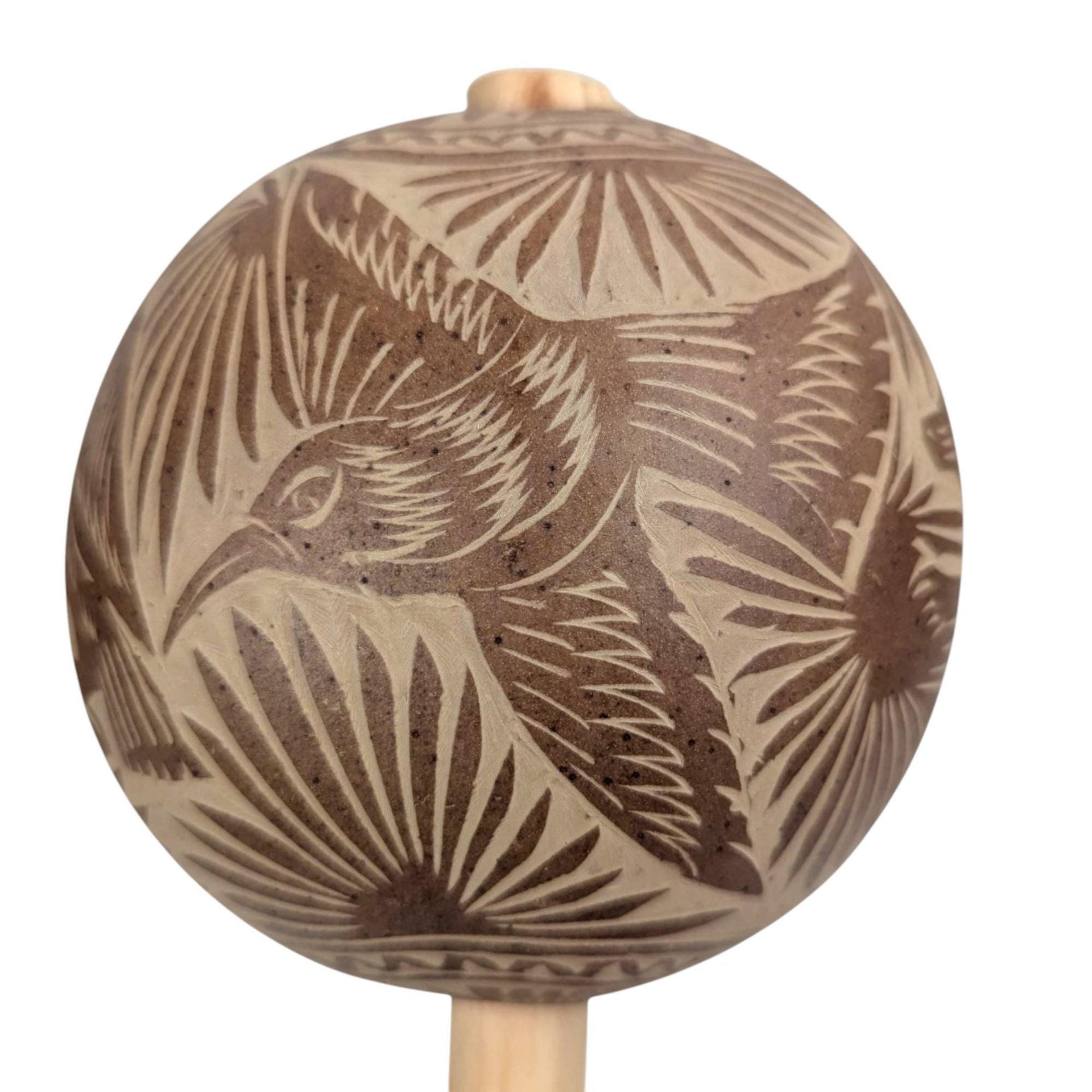 Vintage Etched Gourd Maracas: Hand Carved Owl & Bird Shakers, Mexican Folk Art Decor