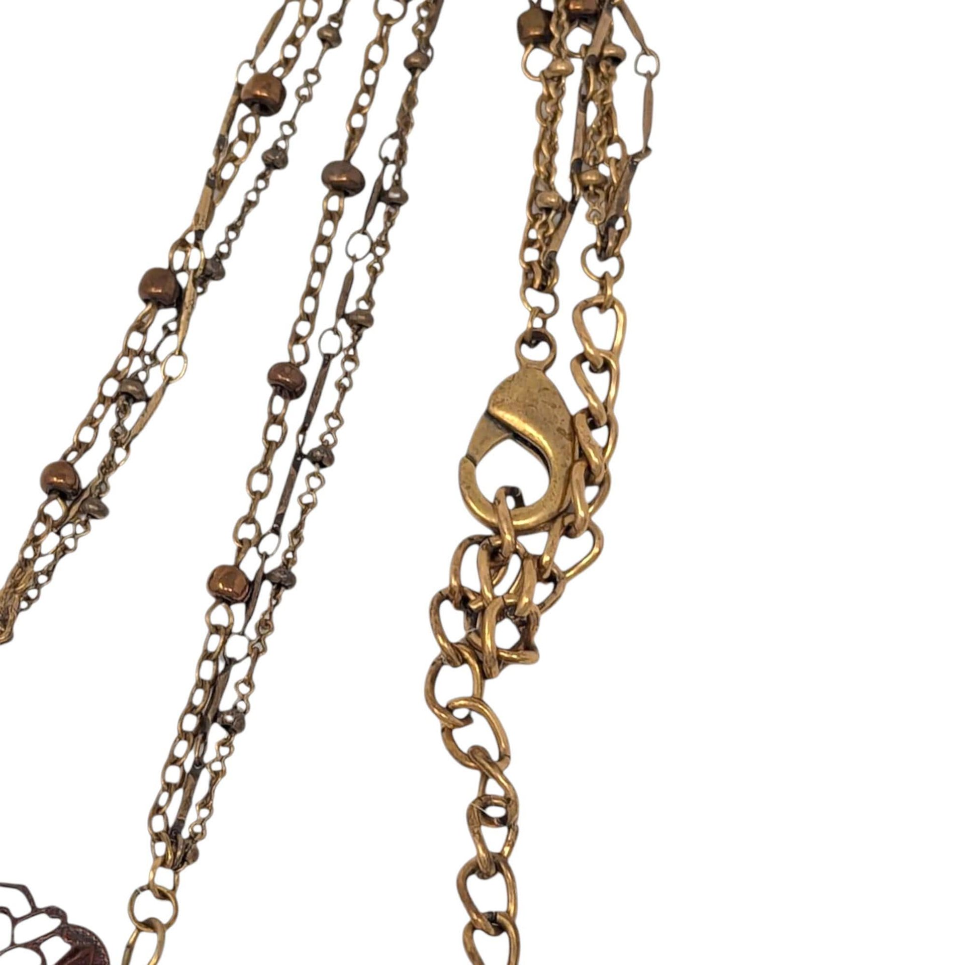 Vintage KC 3 Strand Necklace: Bronze Tone Filigree Medallion Pendant