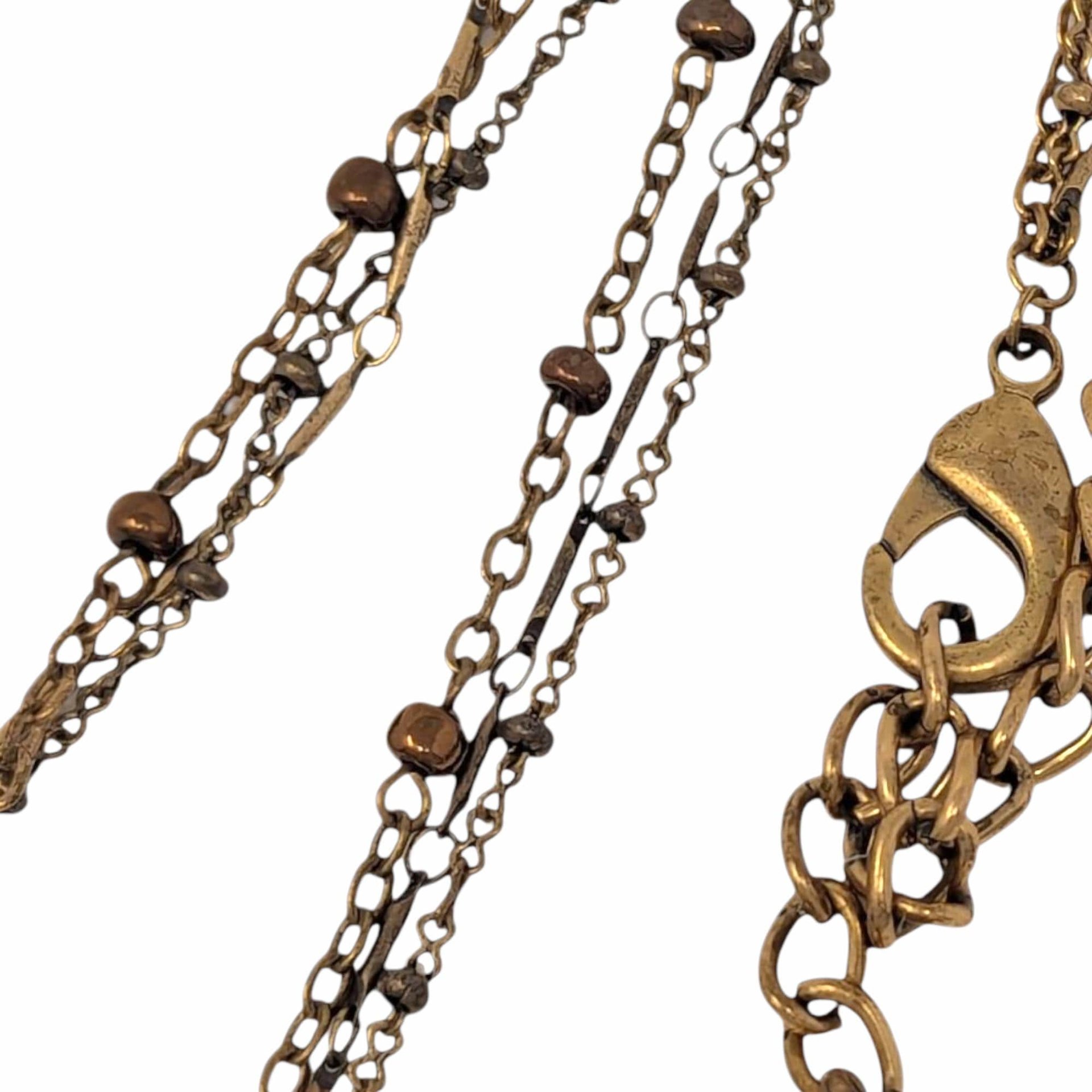 Vintage KC 3 Strand Necklace: Bronze Tone Filigree Medallion Pendant