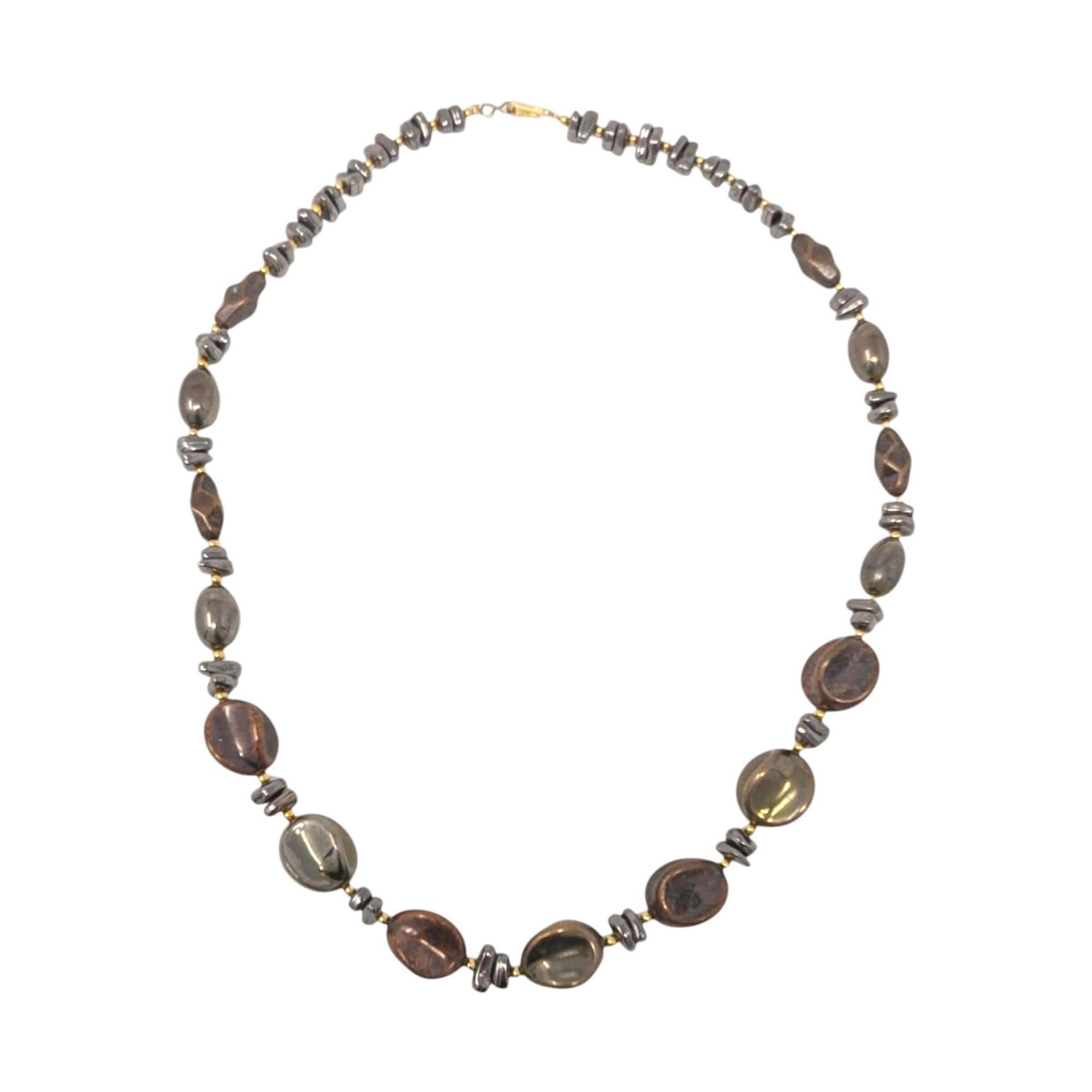 Vintage Beaded Necklace: Chunky Brown and Gunmetal Tones