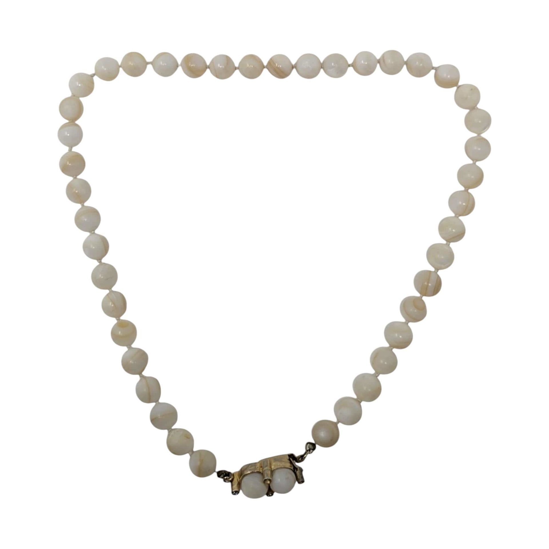 Vintage Castlecliff Beaded Choker: White Agate Stone Necklace