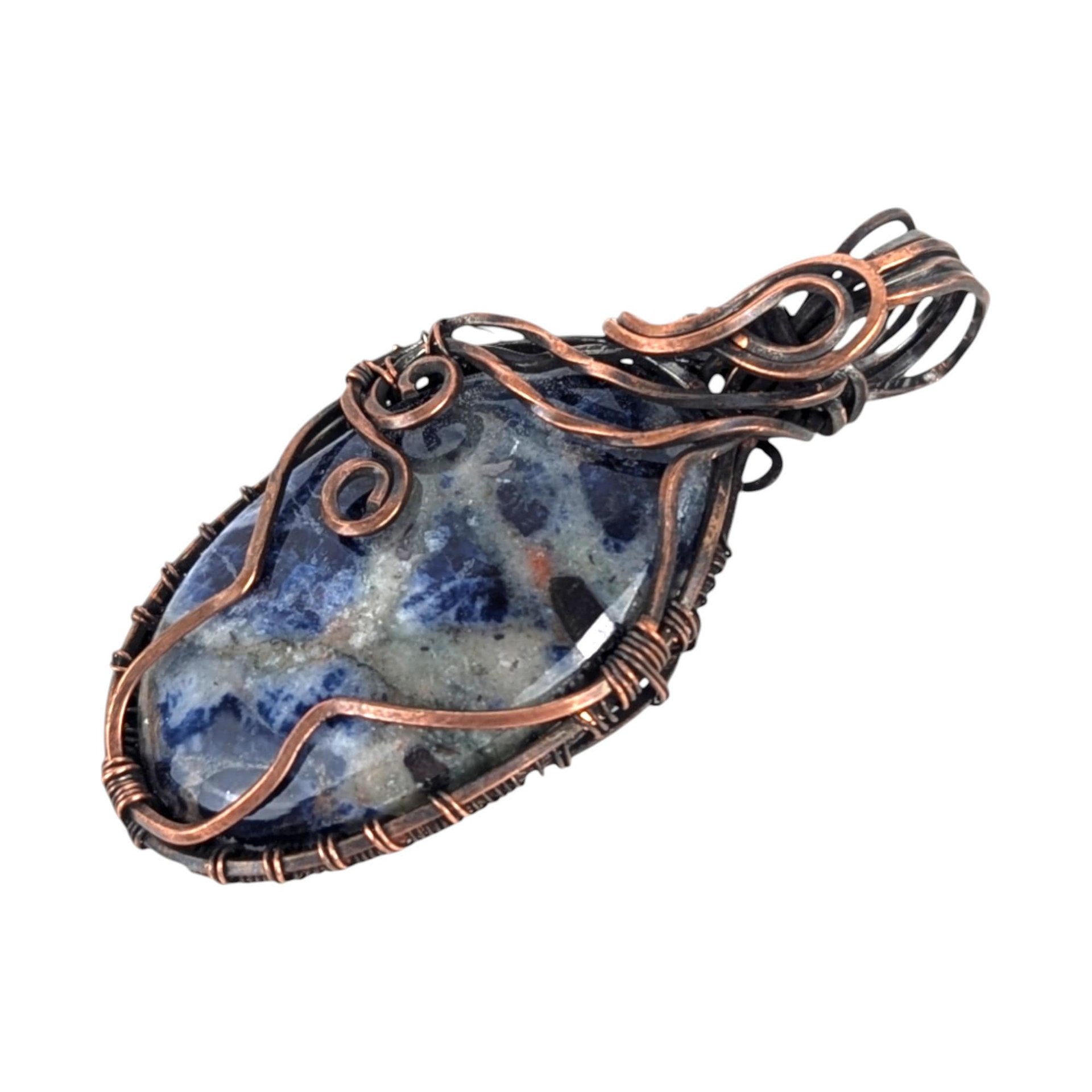 Copper Wire Wrapped Sodalite Pendant: Handmade Artisan Blue Stone Jewelry