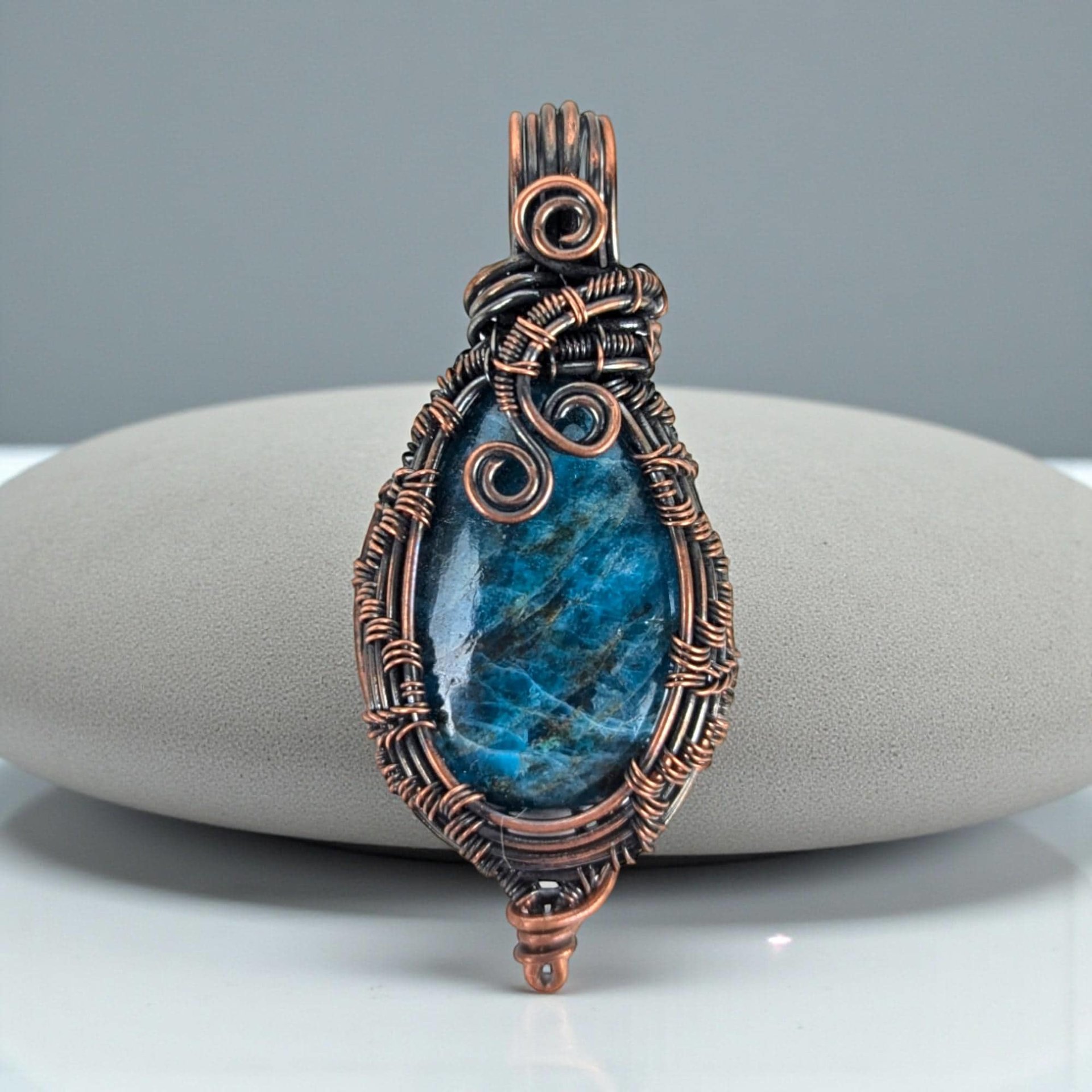 Copper Wire Wrapped Apatite Pendant: Handmade OOAK Gemstone Jewelry