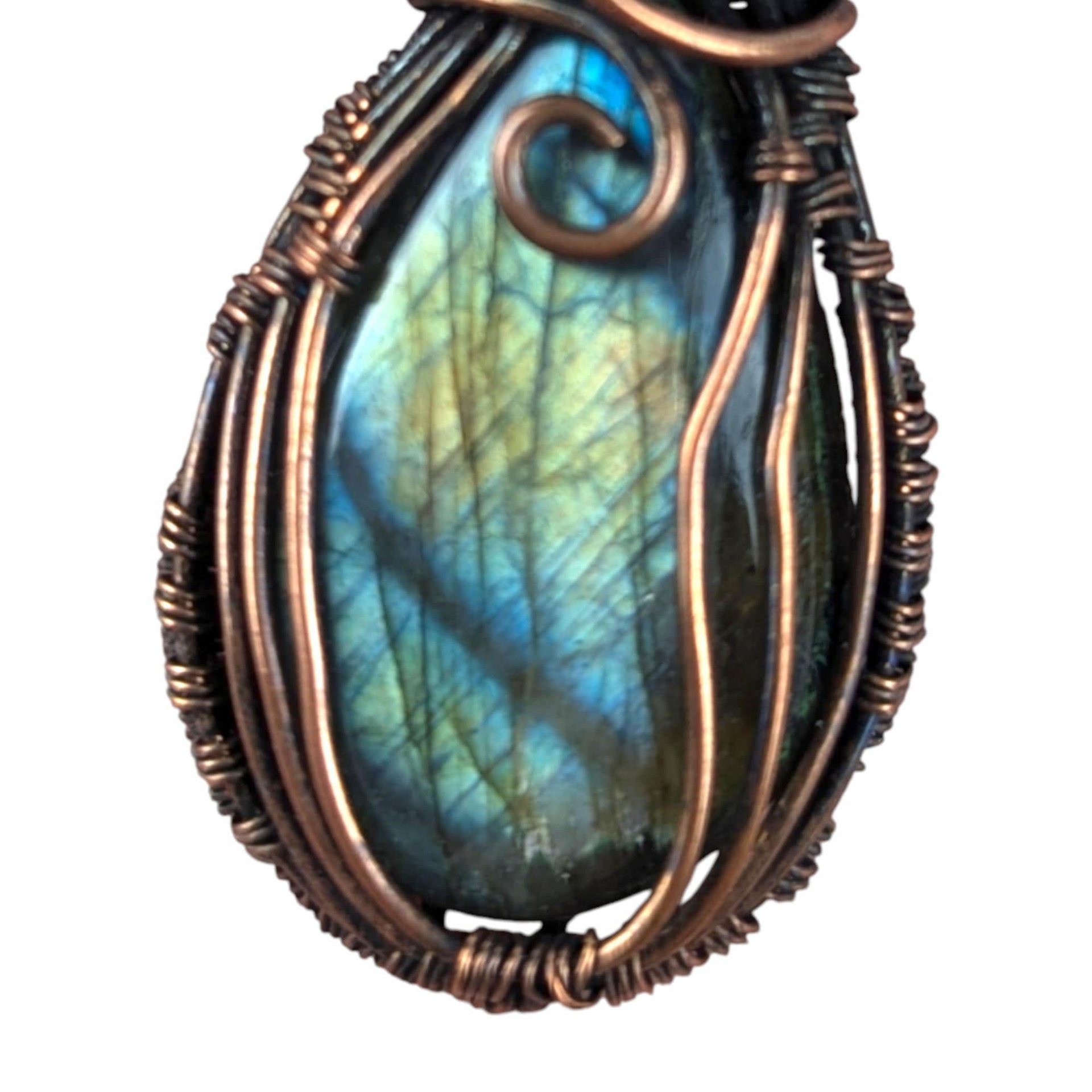 Copper Wire Wrapped Labradorite Pendant: Handmade Gemstone Necklace