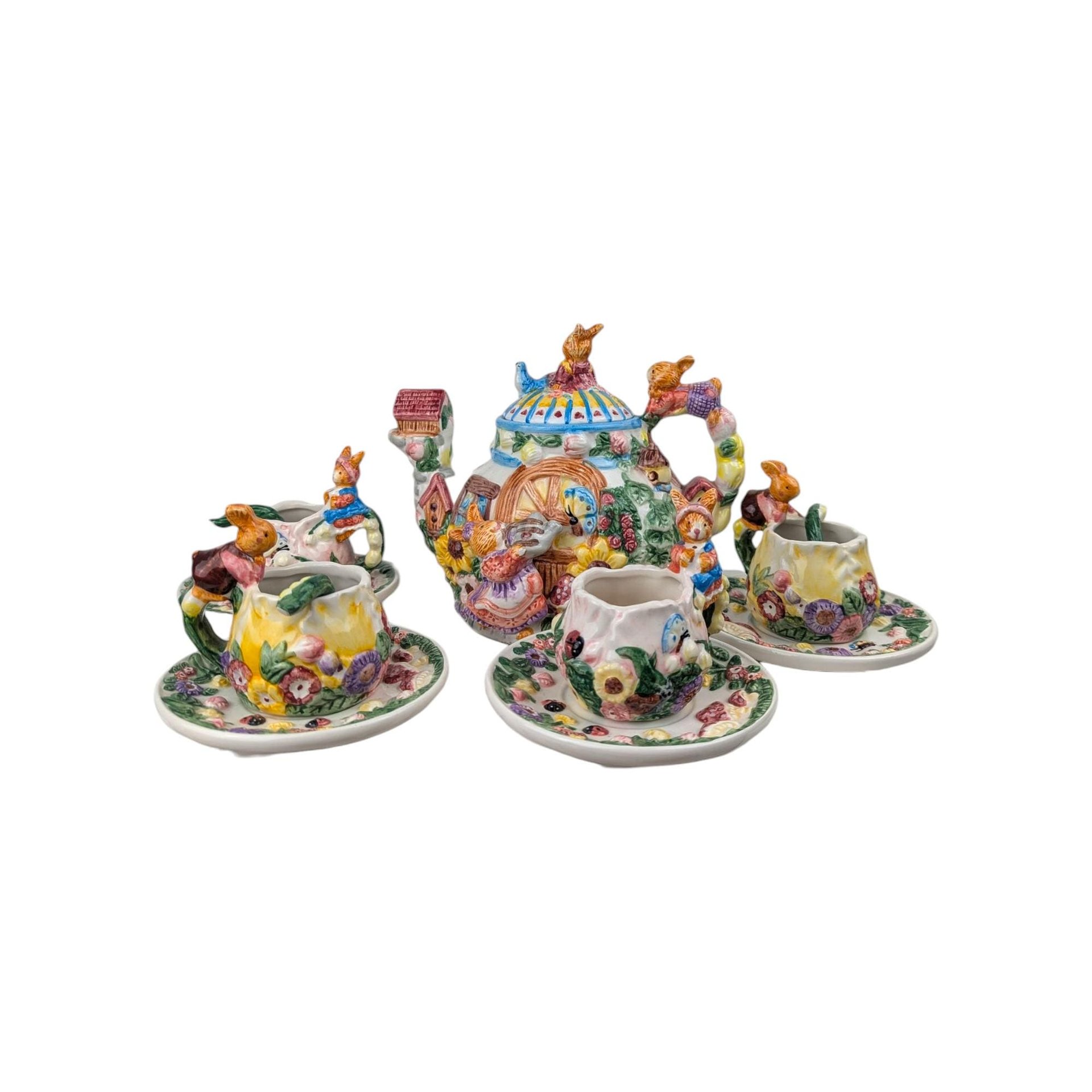 Vintage 1990s Rabbit Tea Set: Merc Asia Ceramic Bunny Teapot Service, Easter Tableware