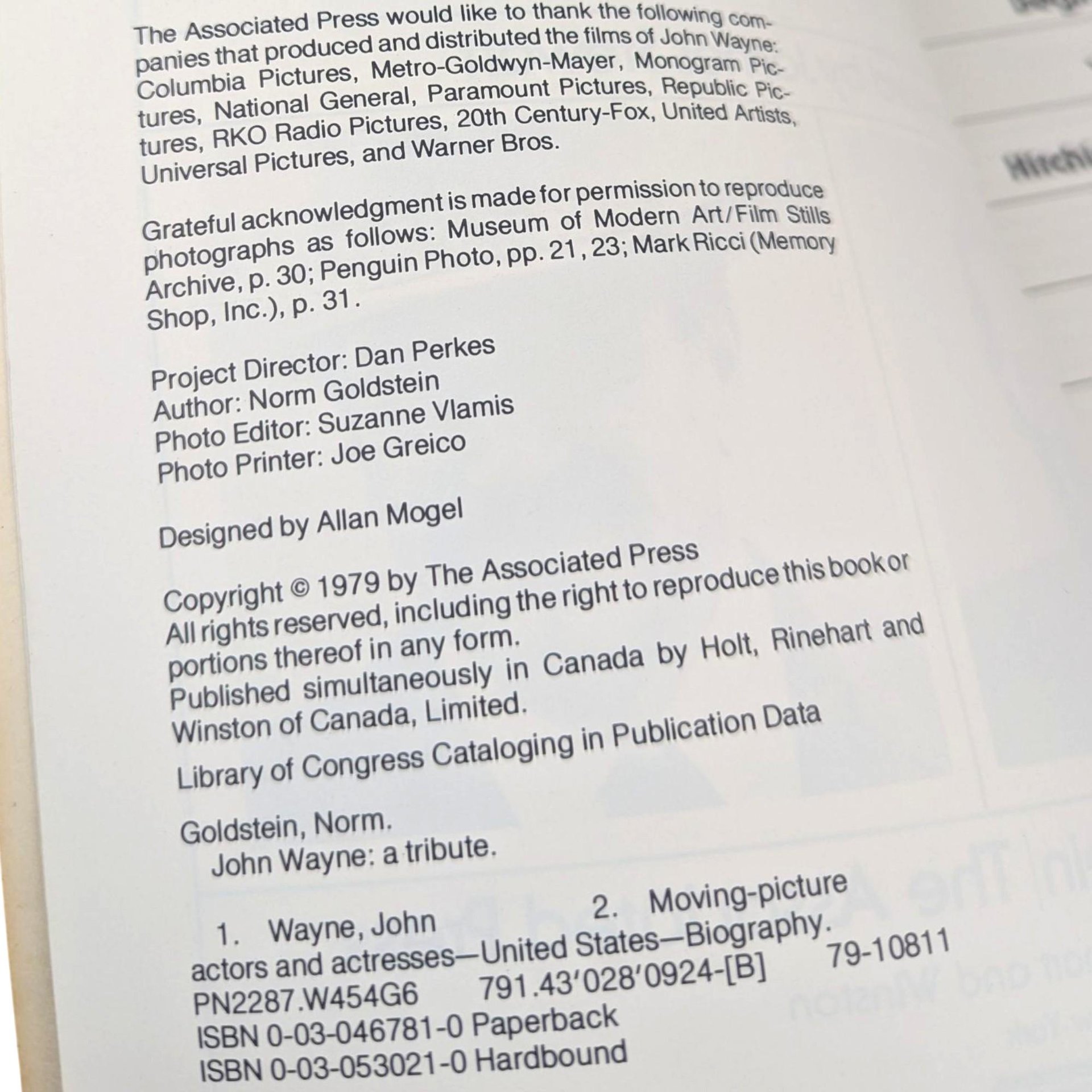 Vintage 1979 John Wayne A Tribute Book: Associated Press Softcover Bio