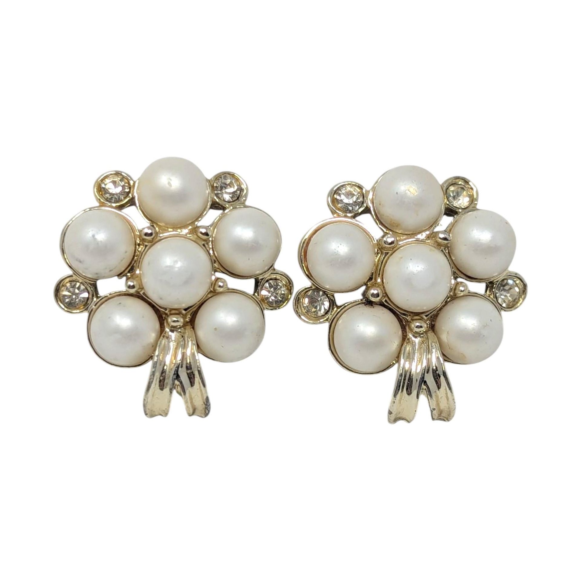 Vintage 1963 Evening Star Earrings: Sarah Coventry Faux Pearl Clip Ons